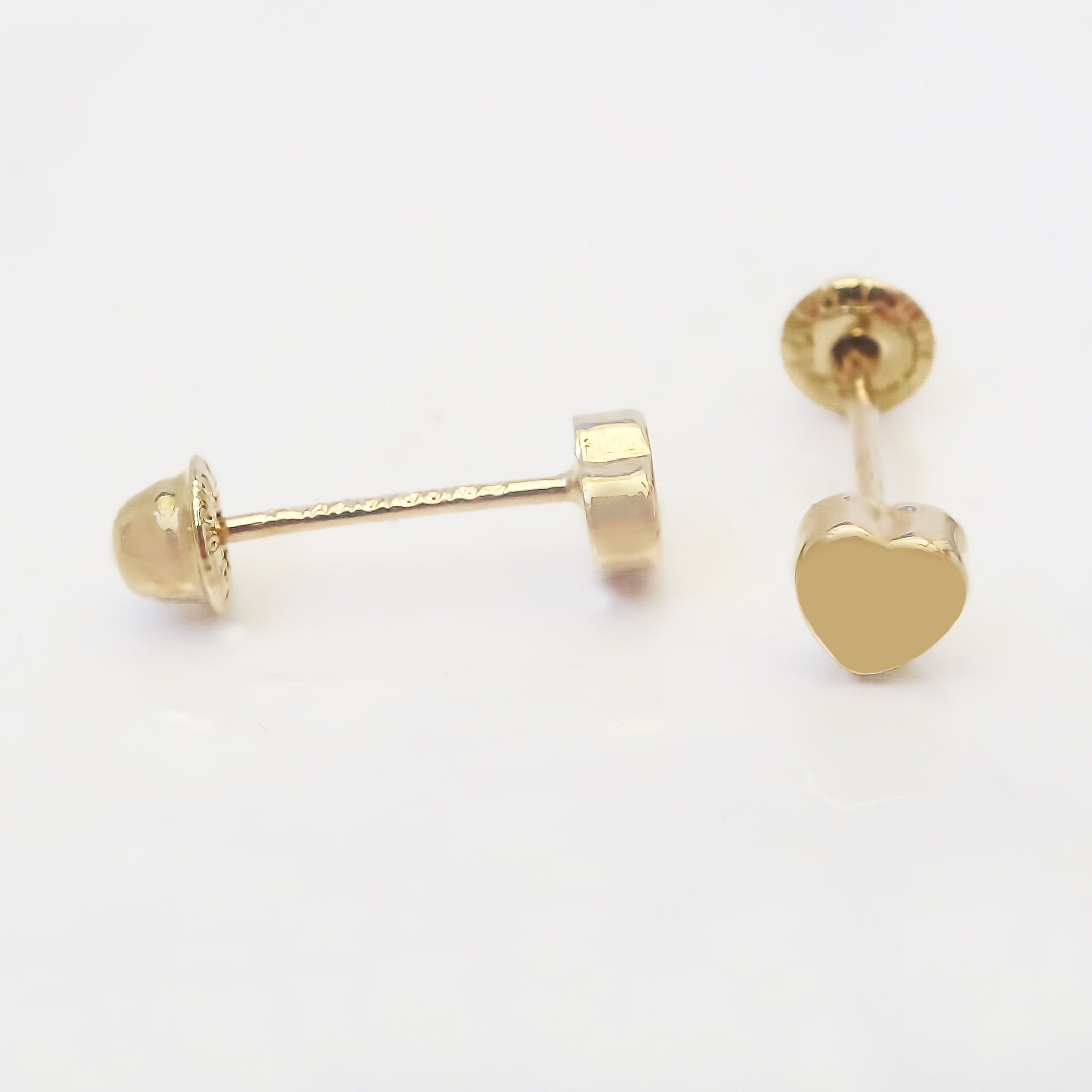 Amor Eterno - Broqueles Corazón Espejo 3mm Aretes Oro 10k