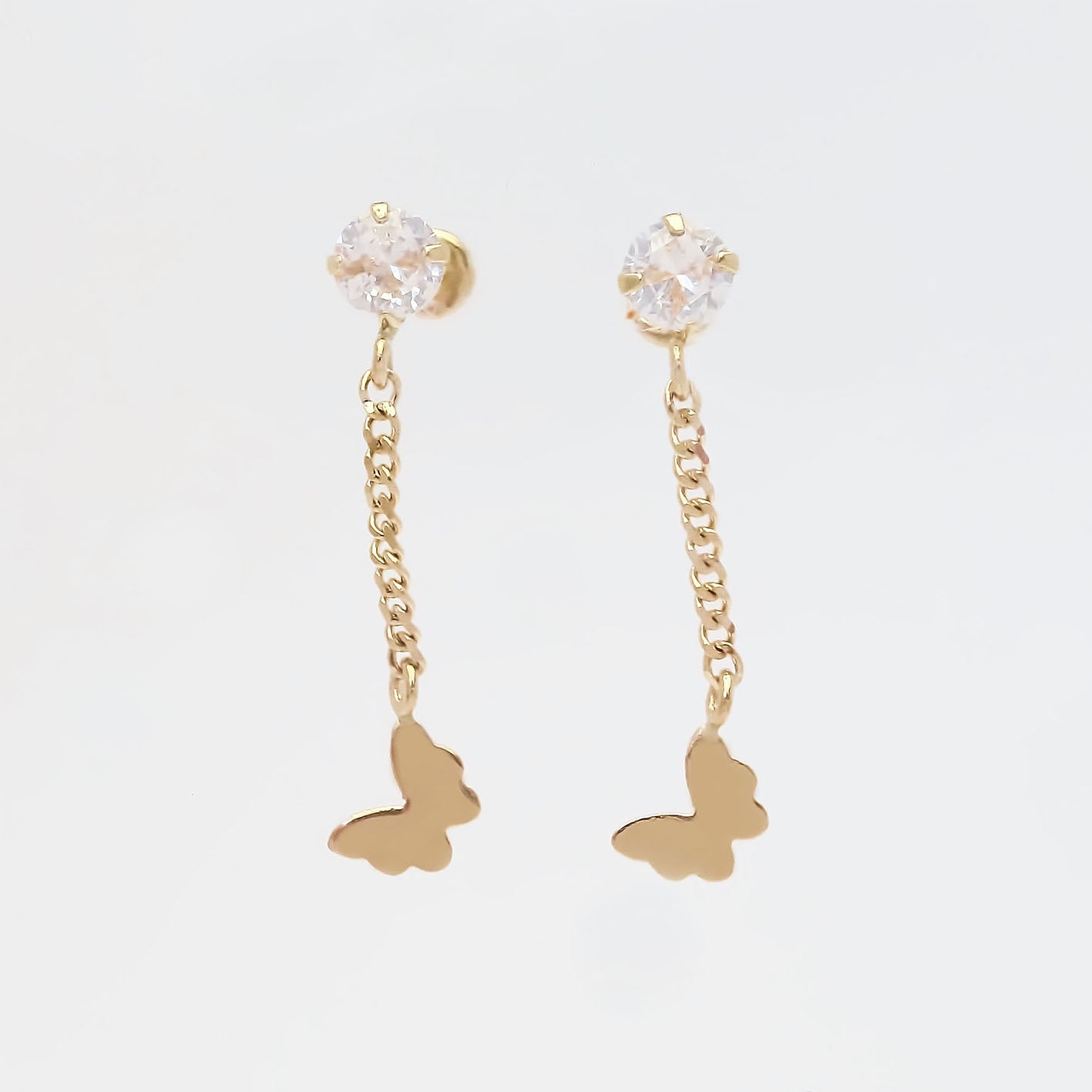 Amor Eterno - Broqueles Largos / Mariposita Cadena Oro 10k