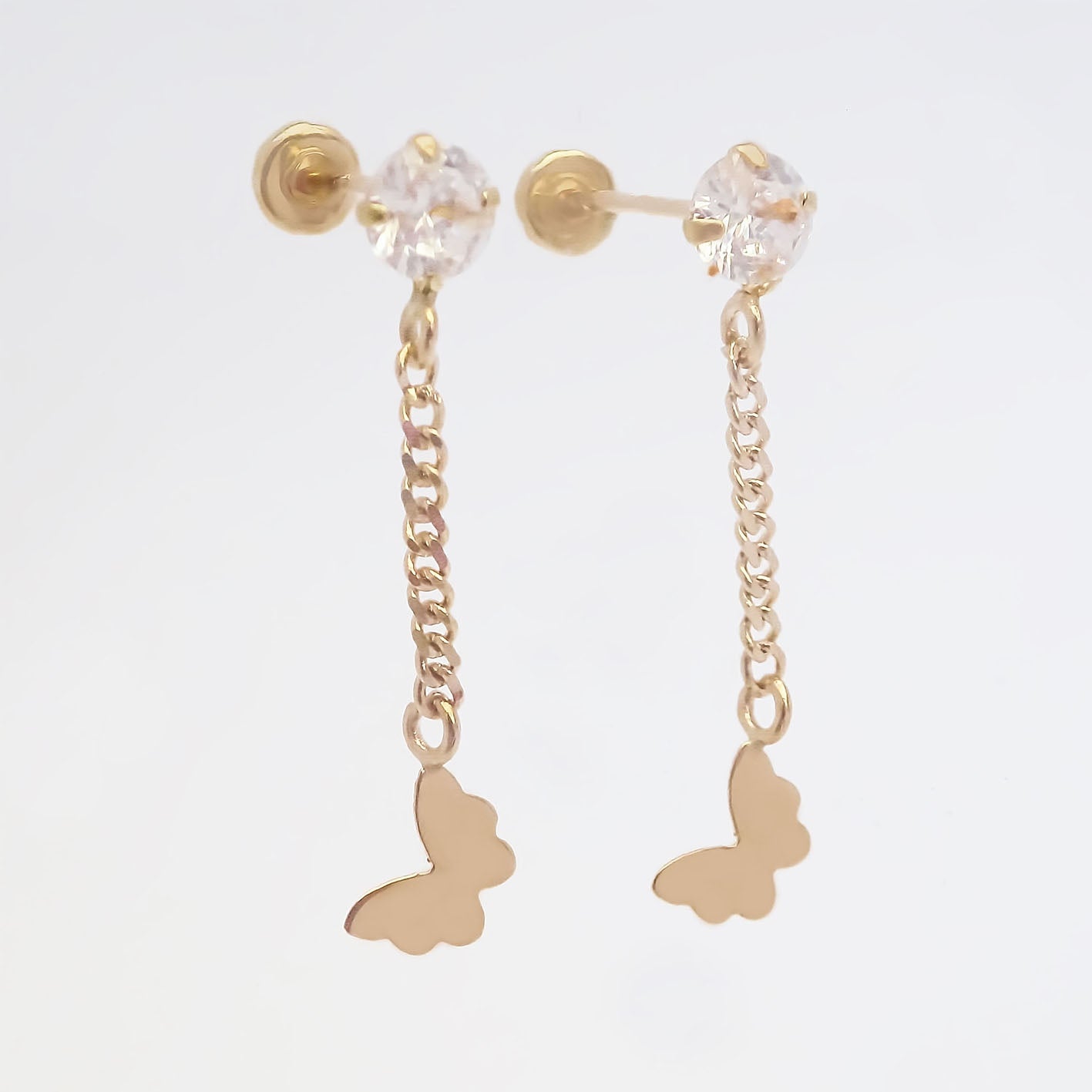 Amor Eterno - Broqueles Largos / Mariposita Cadena Oro 10k
