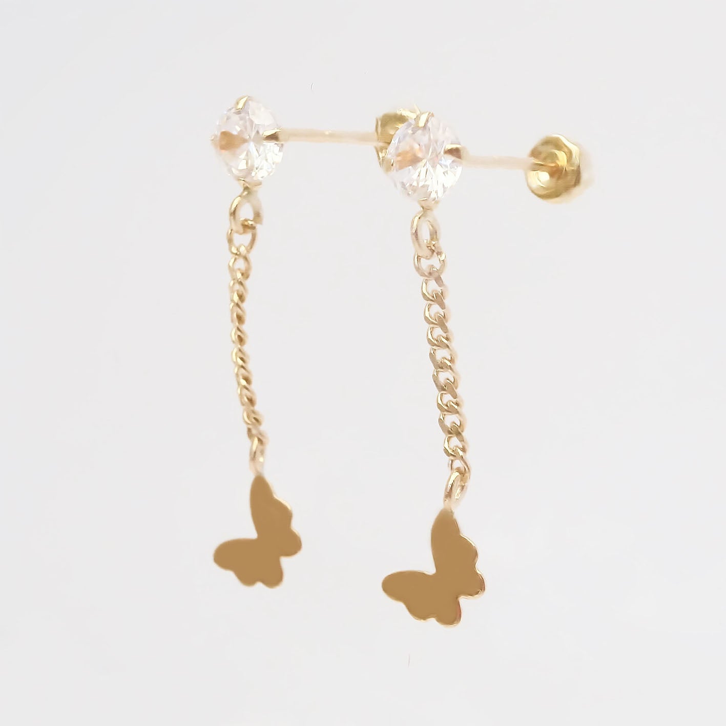 Amor Eterno - Broqueles Largos / Mariposita Cadena Oro 10k
