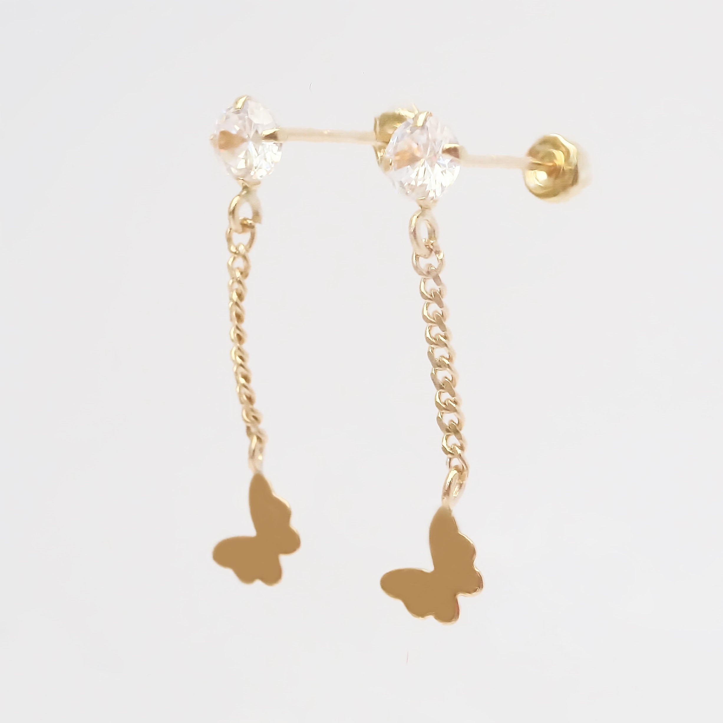 Amor Eterno - Broqueles Largos / Mariposita Cadena Oro 10k