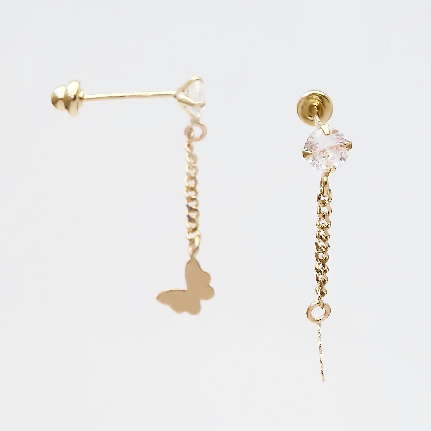 Amor Eterno - Broqueles Largos / Mariposita Cadena Oro 10k