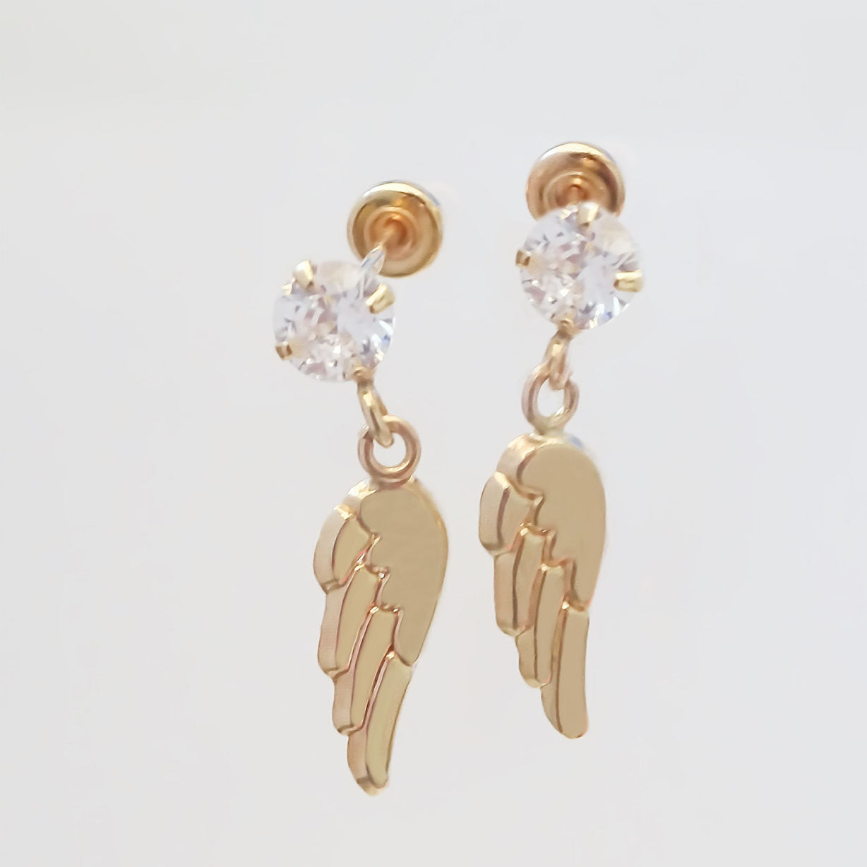 Amor Eterno - Broqueles Alas Ángel Arcangel Destello Oro 10k