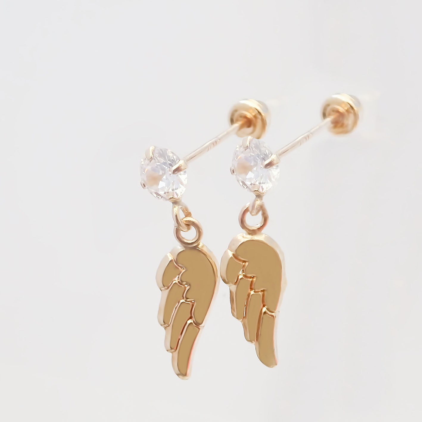 Amor Eterno - Broqueles Alas Ángel Arcangel Destello Oro 10k