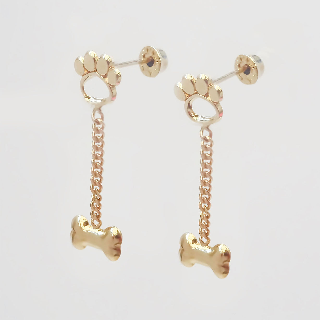 Amor Eterno - Broqueles Huella Cadena Hueso Aretes Oro 10k