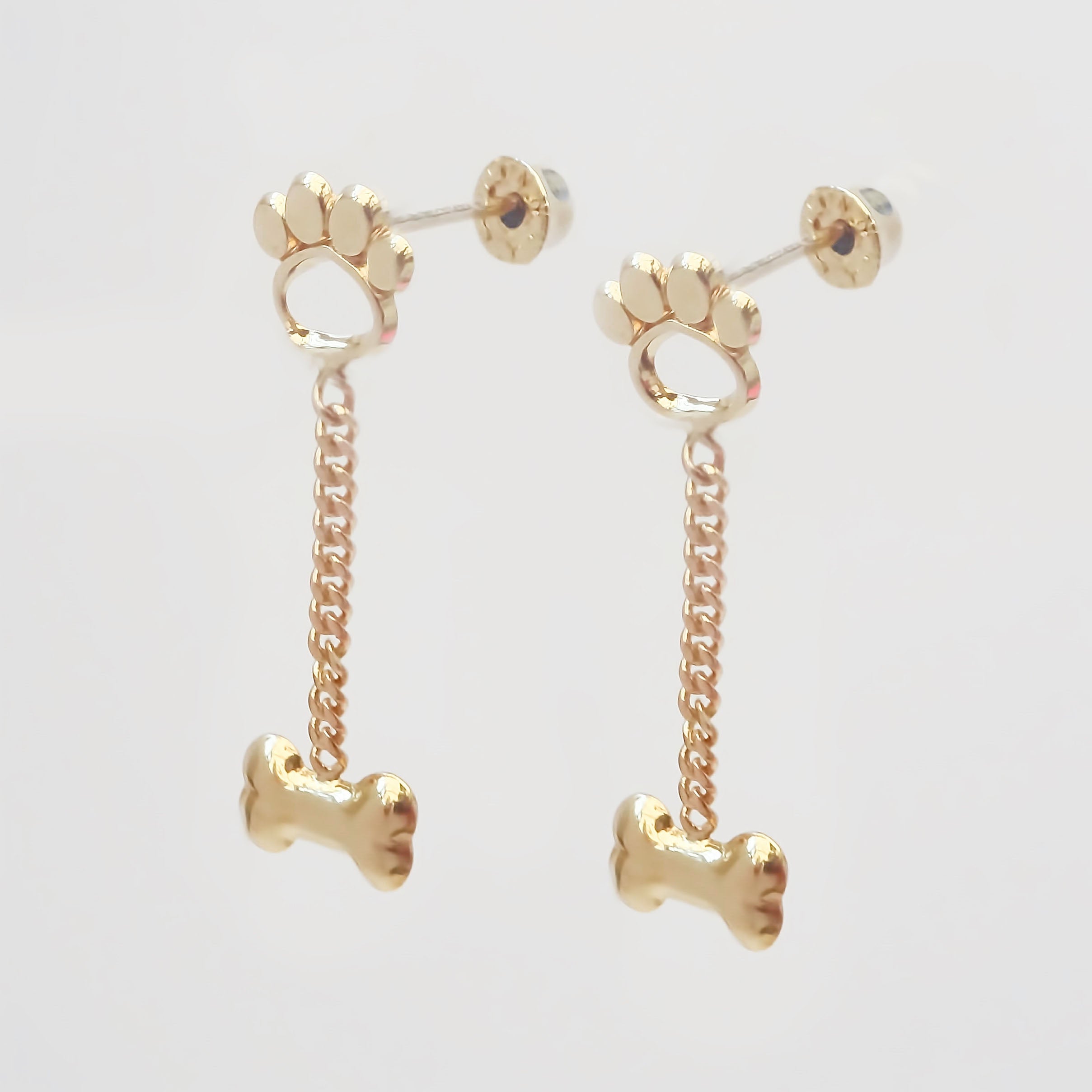 Amor Eterno - Broqueles Huella Cadena Hueso Aretes Oro 10k