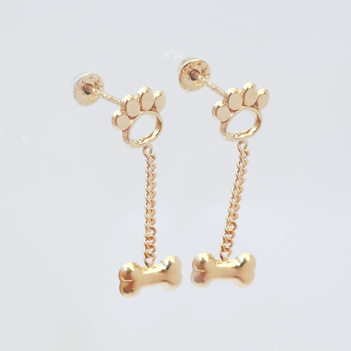 Amor Eterno - Broqueles Huella Cadena Hueso Aretes Oro 10k
