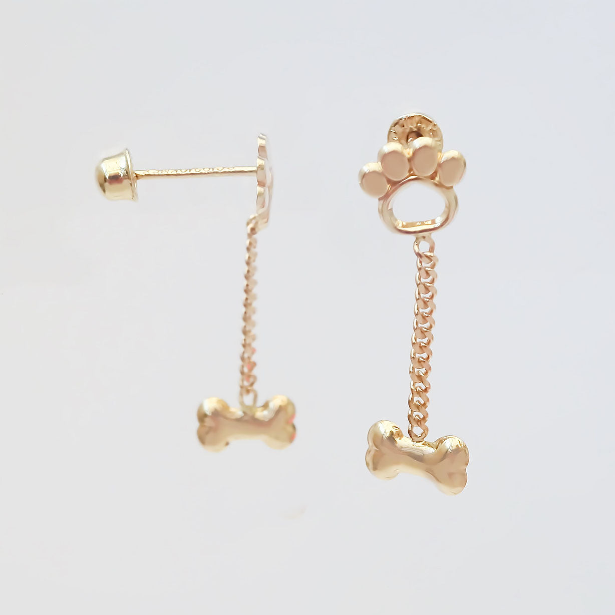 Amor Eterno - Broqueles Huella Cadena Hueso Aretes Oro 10k