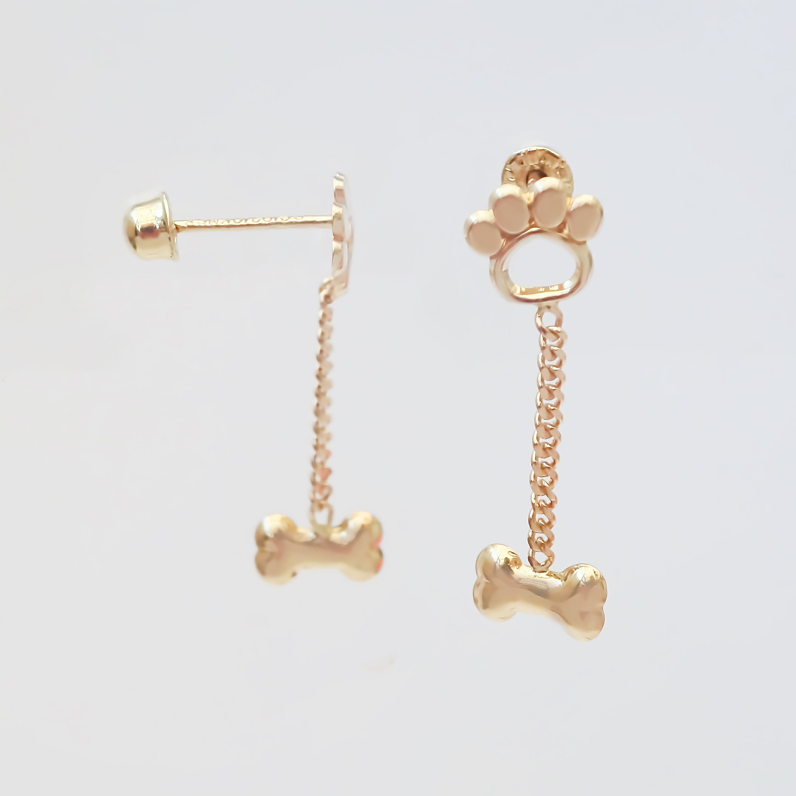Amor Eterno - Broqueles Huella Cadena Hueso Aretes Oro 10k