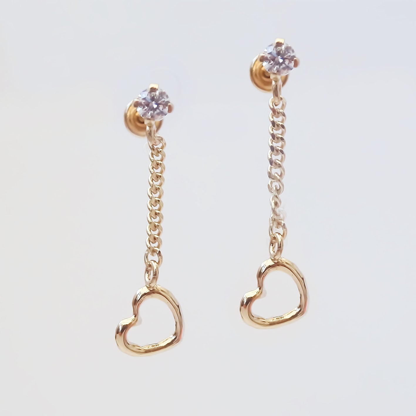 Amor Eterno - Broqueles Largos / Corazón Cadena Oro 10k
