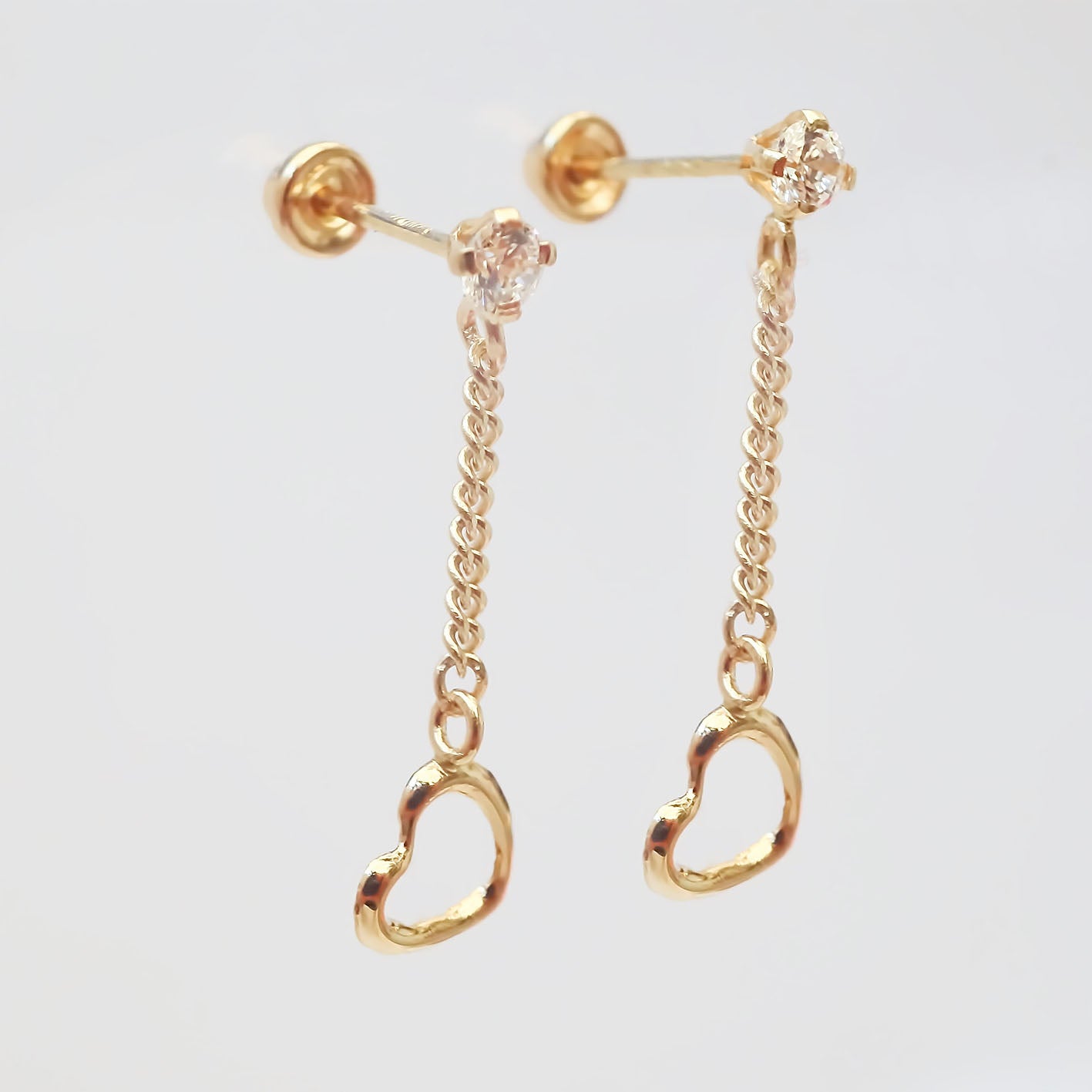 Amor Eterno - Broqueles Largos / Corazón Cadena Oro 10k