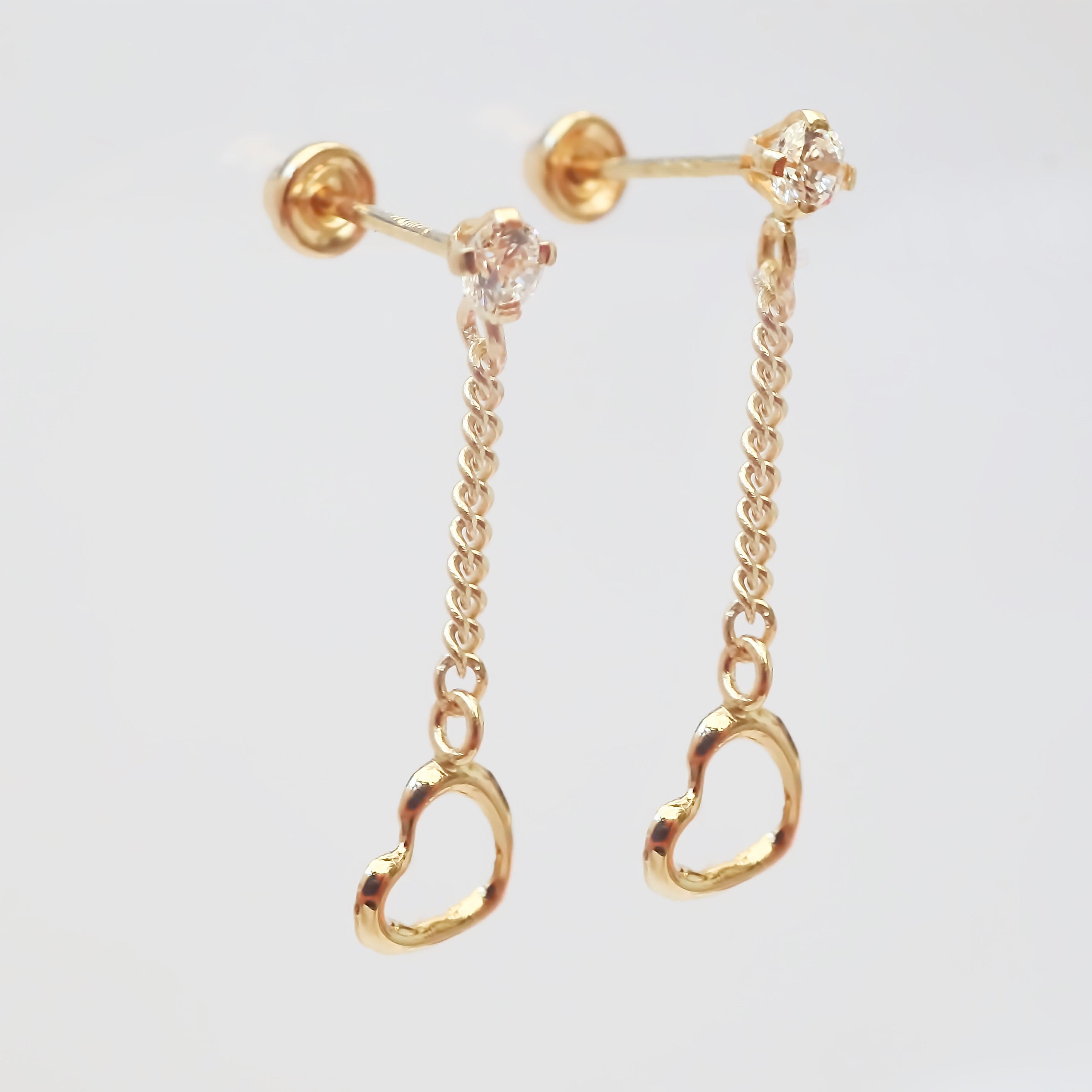 Amor Eterno - Broqueles Largos / Corazón Cadena Oro 10k
