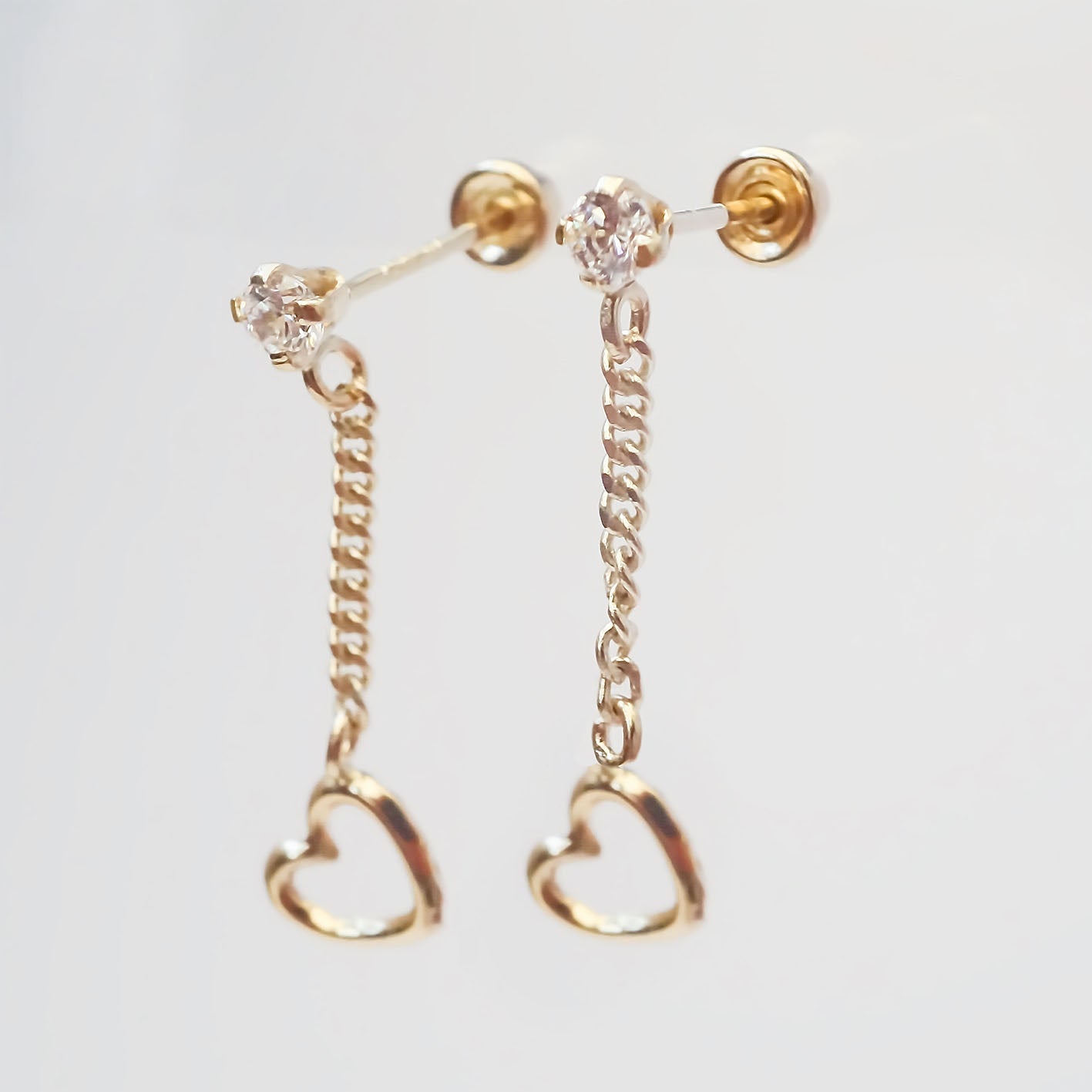 Amor Eterno - Broqueles Largos / Corazón Cadena Oro 10k