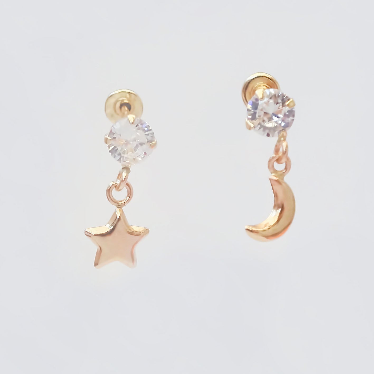 Amor Eterno - Broqueles Destello Luna Estrella Aretes 10k