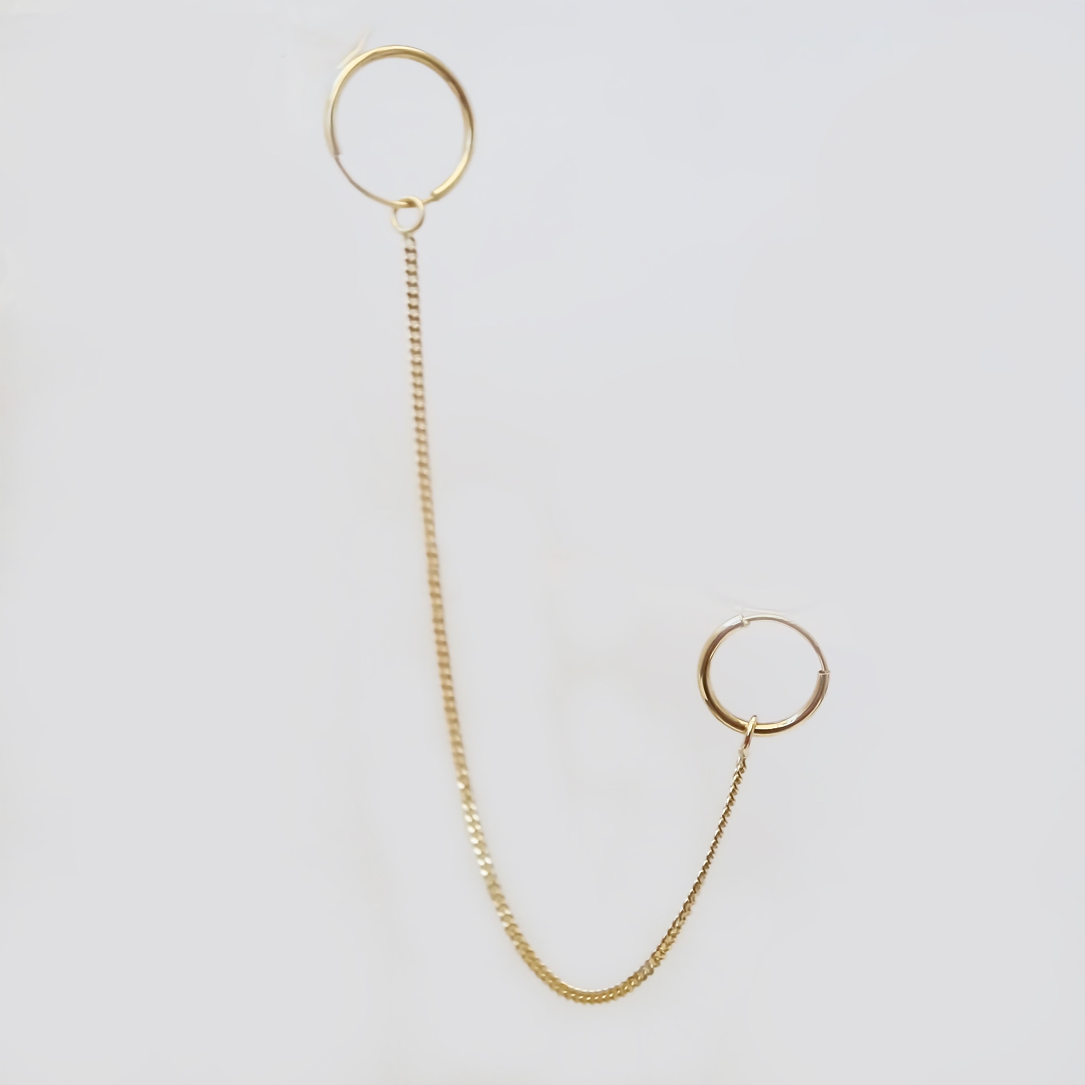 Amor Eterno - Doble Arracada Cadena Larga Piercing / Oro 10k