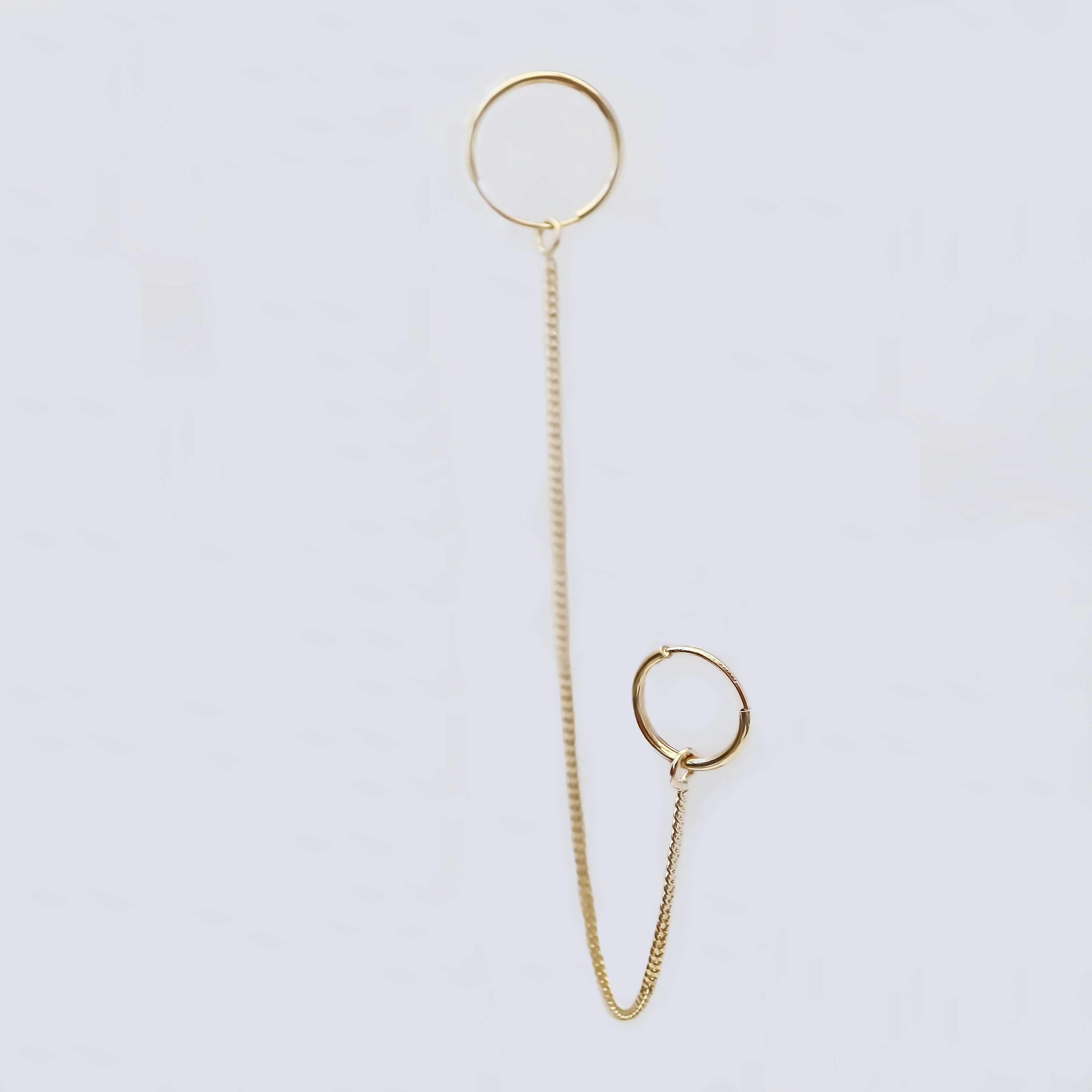 Amor Eterno - Doble Arracada Cadena Larga Piercing / Oro 10k