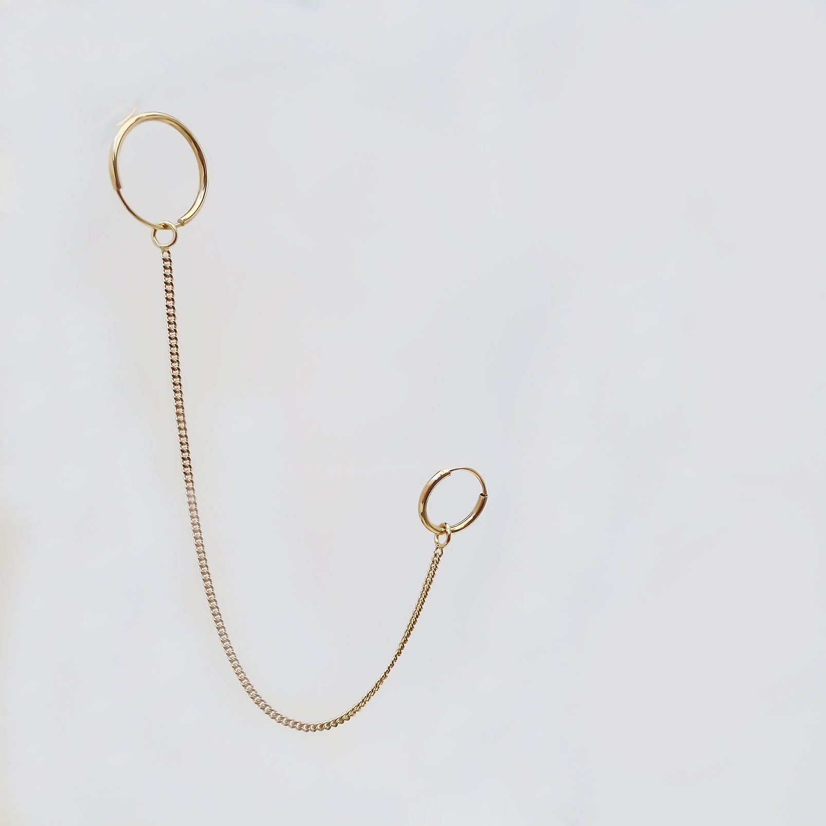 Amor Eterno - Doble Arracada Cadena Larga Piercing / Oro 10k