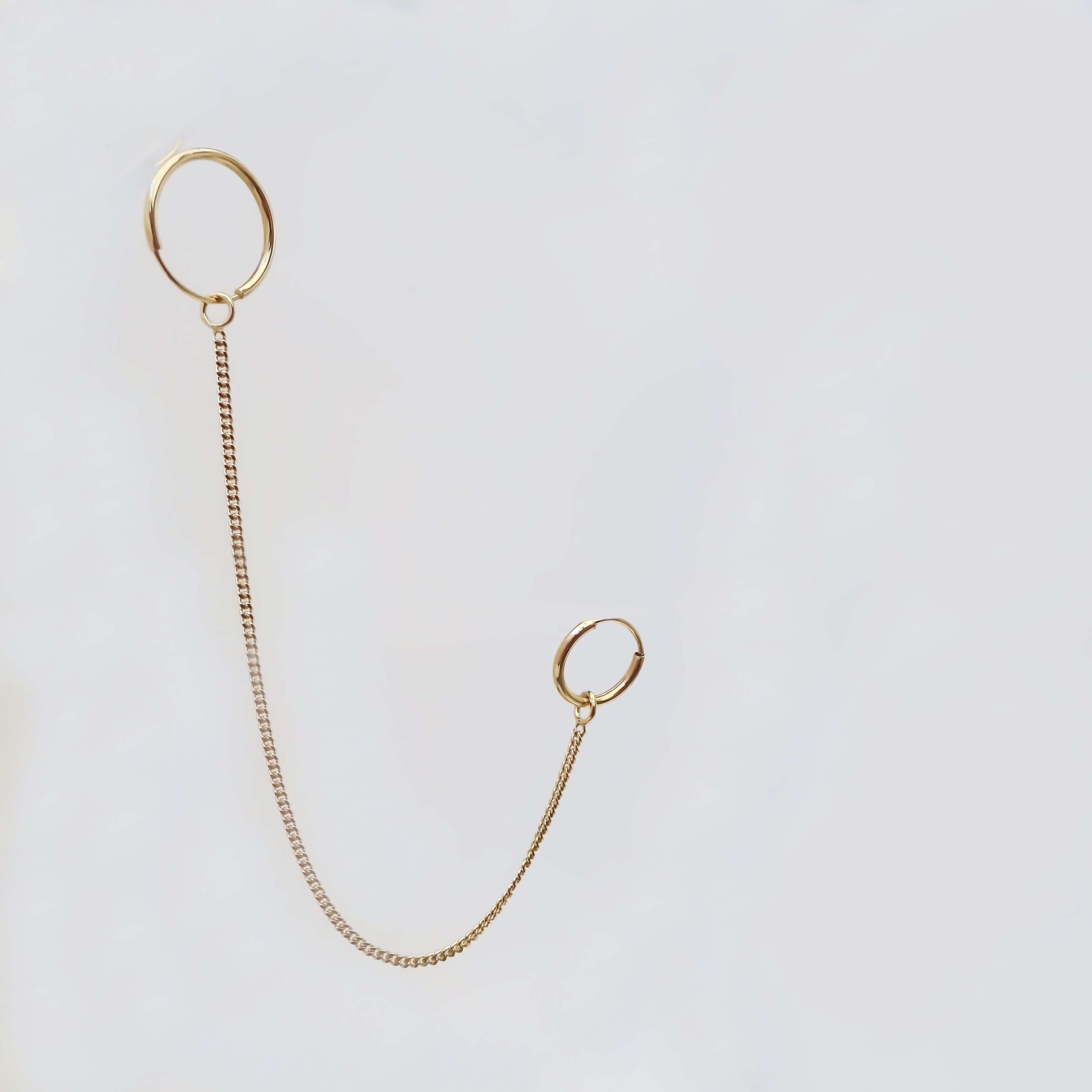 Amor Eterno - Doble Arracada Cadena Larga Piercing / Oro 10k