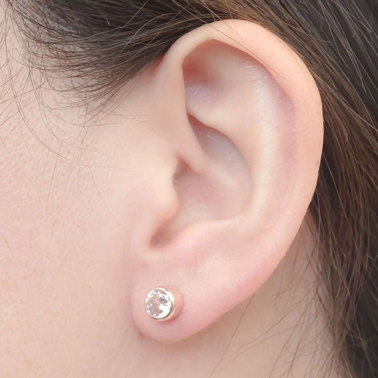 Amor Eterno - Broqueles Tambor 6mm / Aretes / Oro 10k / Rosa