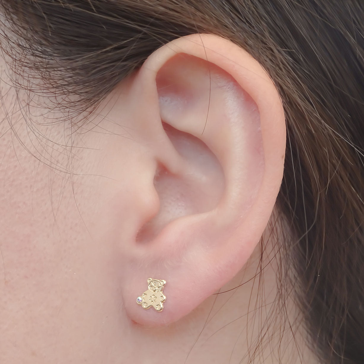 Amor Eterno - Broqueles Osito Flores / Aretes / Oro 10k