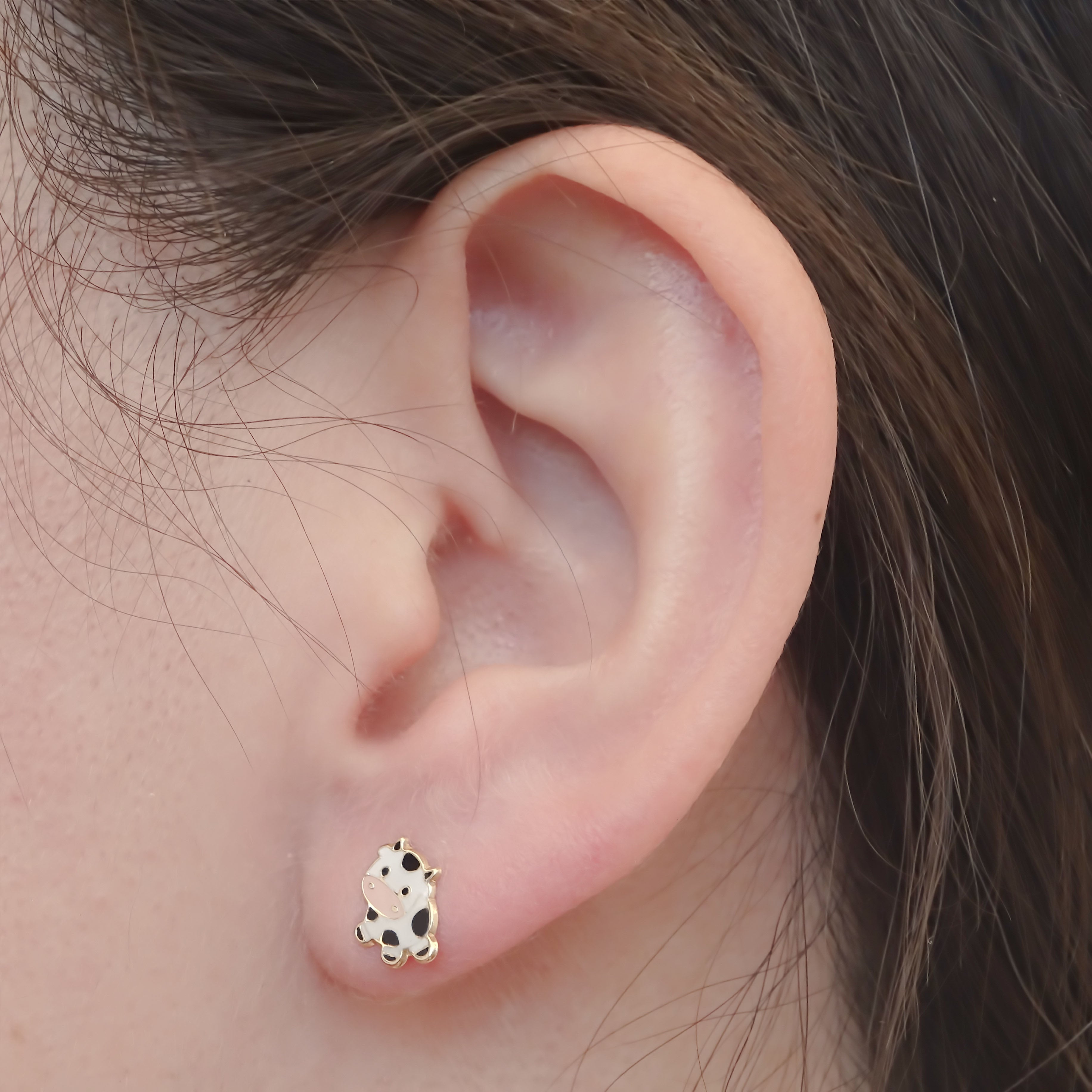 Amor Eterno - Broqueles Vaca Vaquita / Aretes Oro 10k