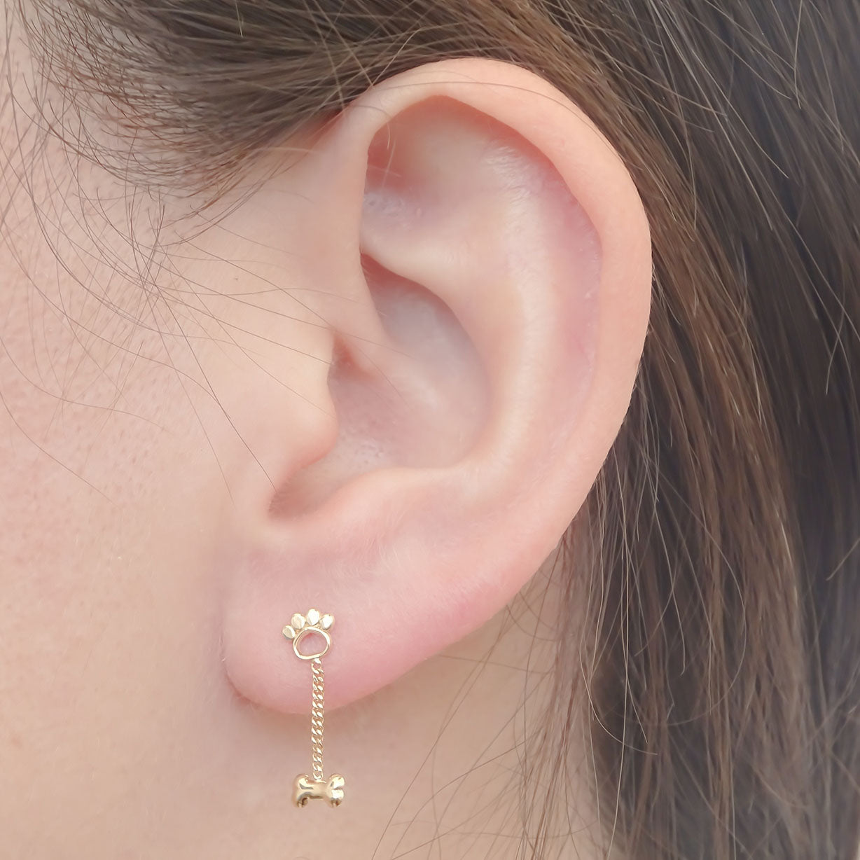 Amor Eterno - Broqueles Huella Cadena Hueso Aretes Oro 10k