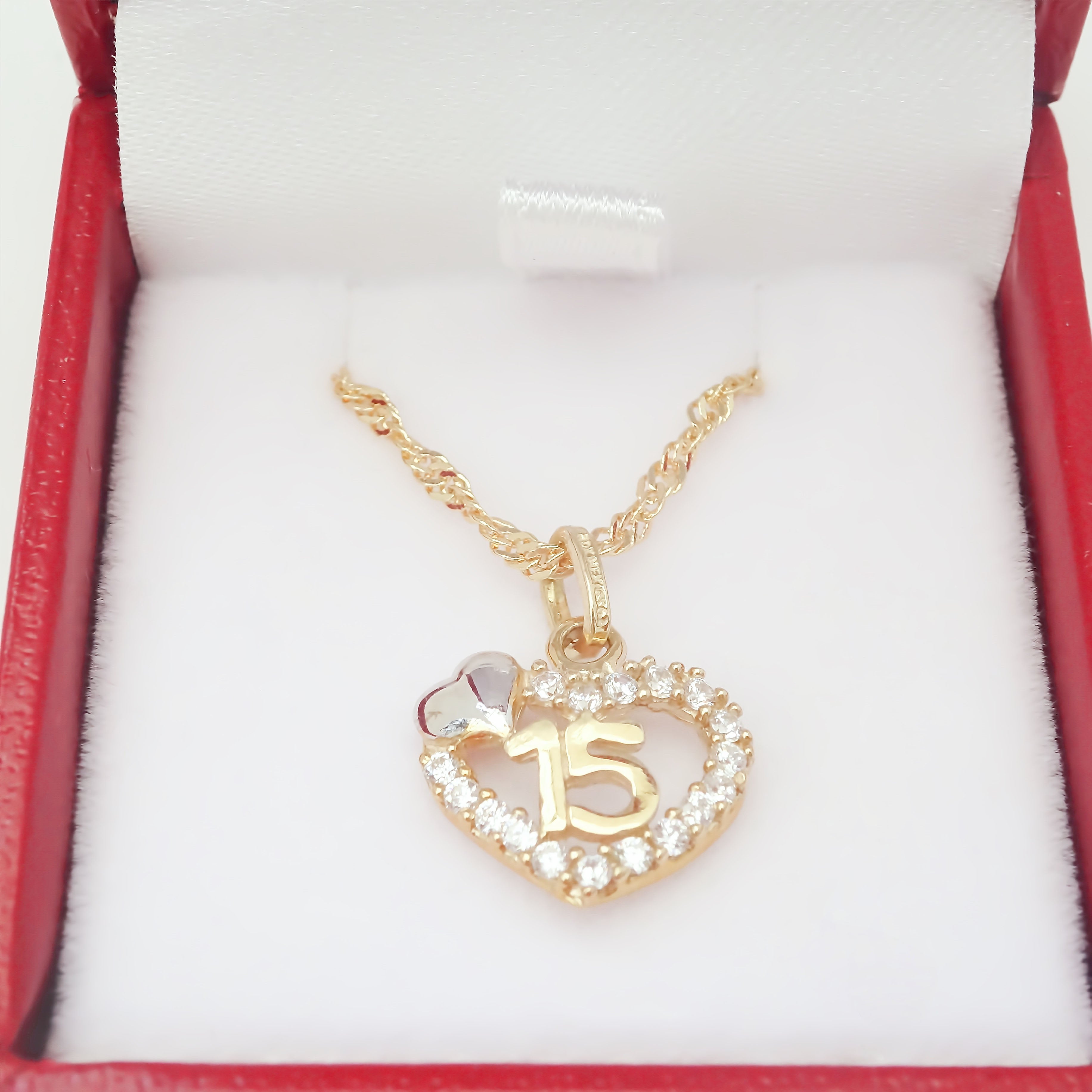 Amor Eterno - XV Años / Dije +cadena de regalo / Corazón Oro 10k Solido