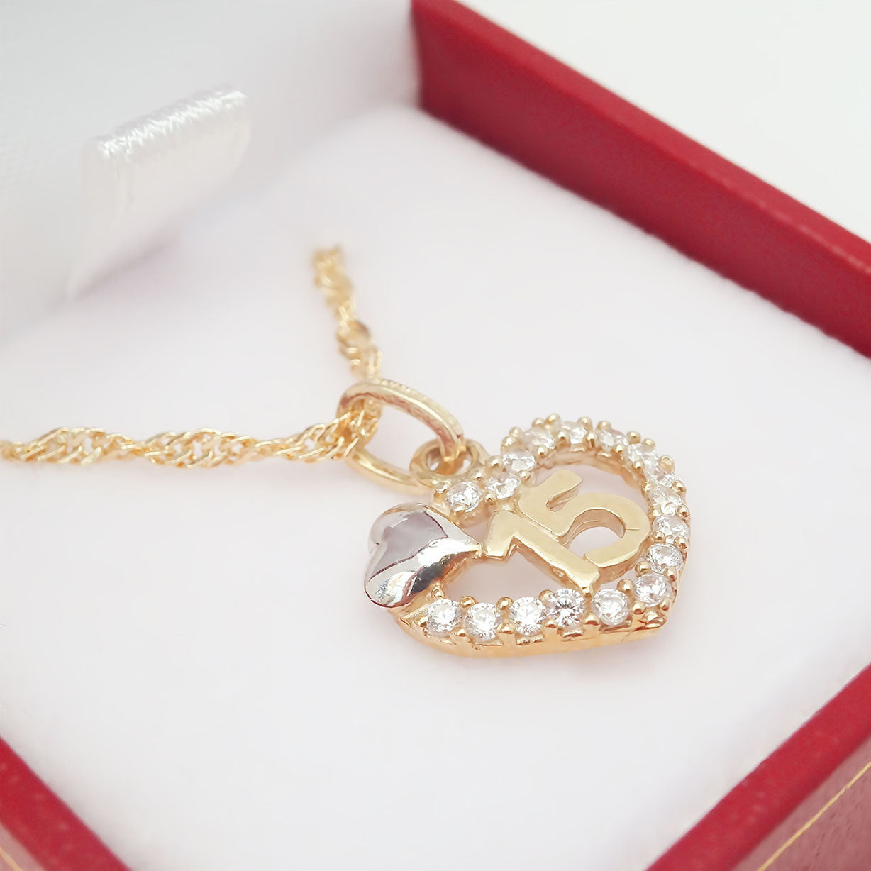 Amor Eterno - XV Años / Dije +cadena de regalo / Corazón Oro 10k Solido