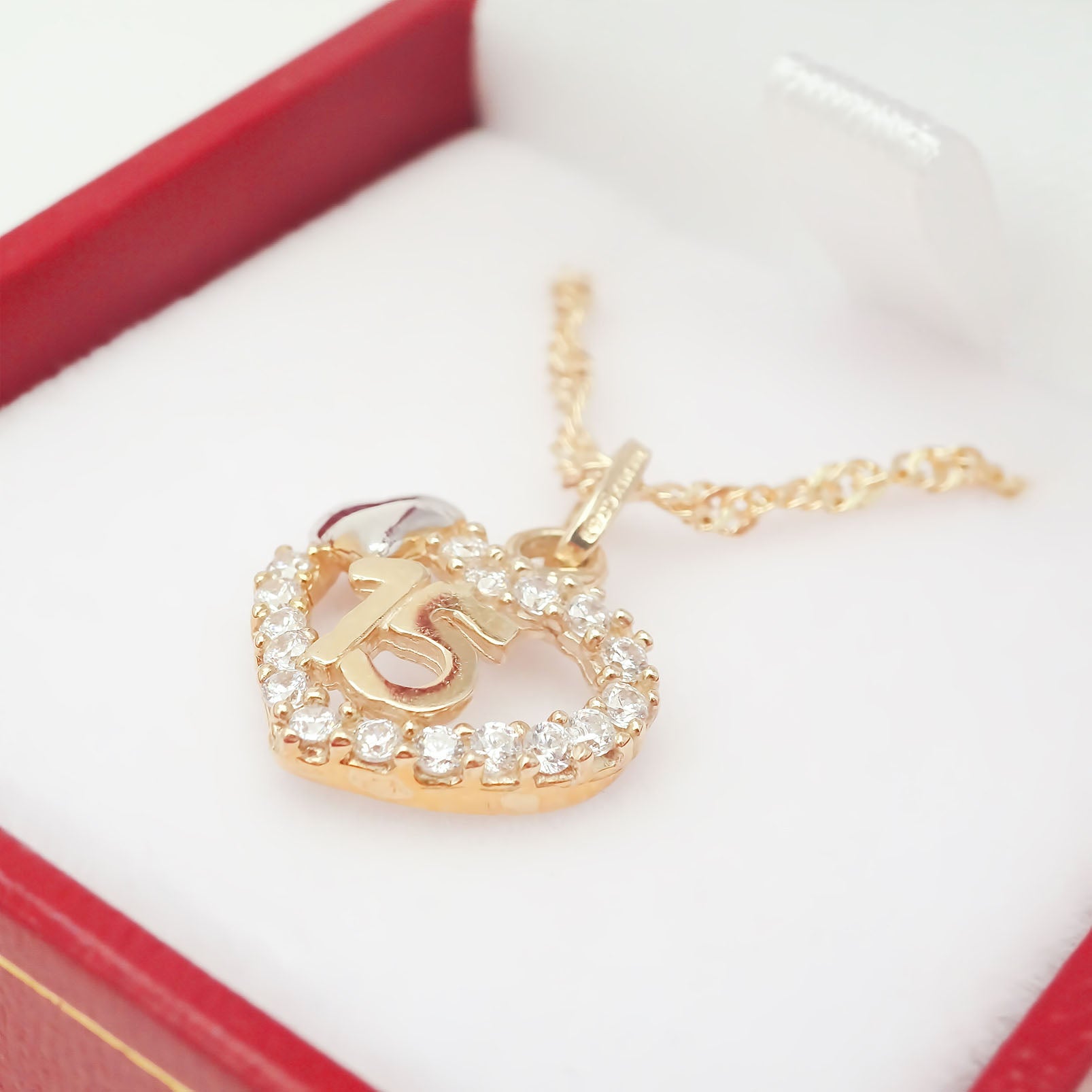 Amor Eterno - XV Años / Dije +cadena de regalo / Corazón Oro 10k Solido