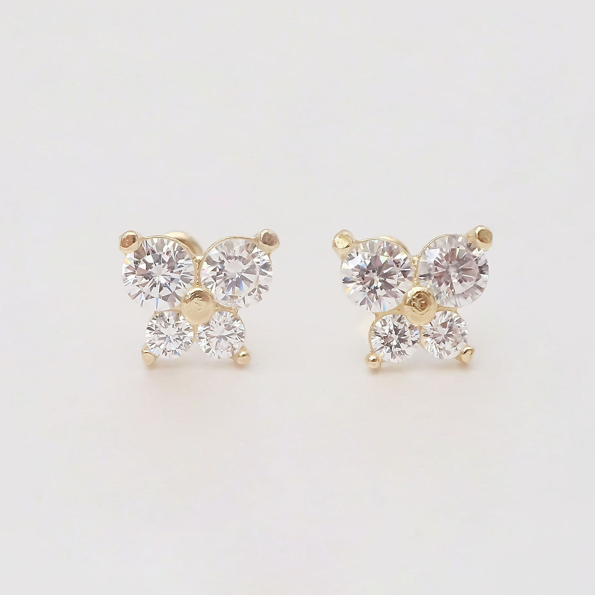 Amor Eterno - Broqueles Mariposa Transparente / Oro Sólido 10k
