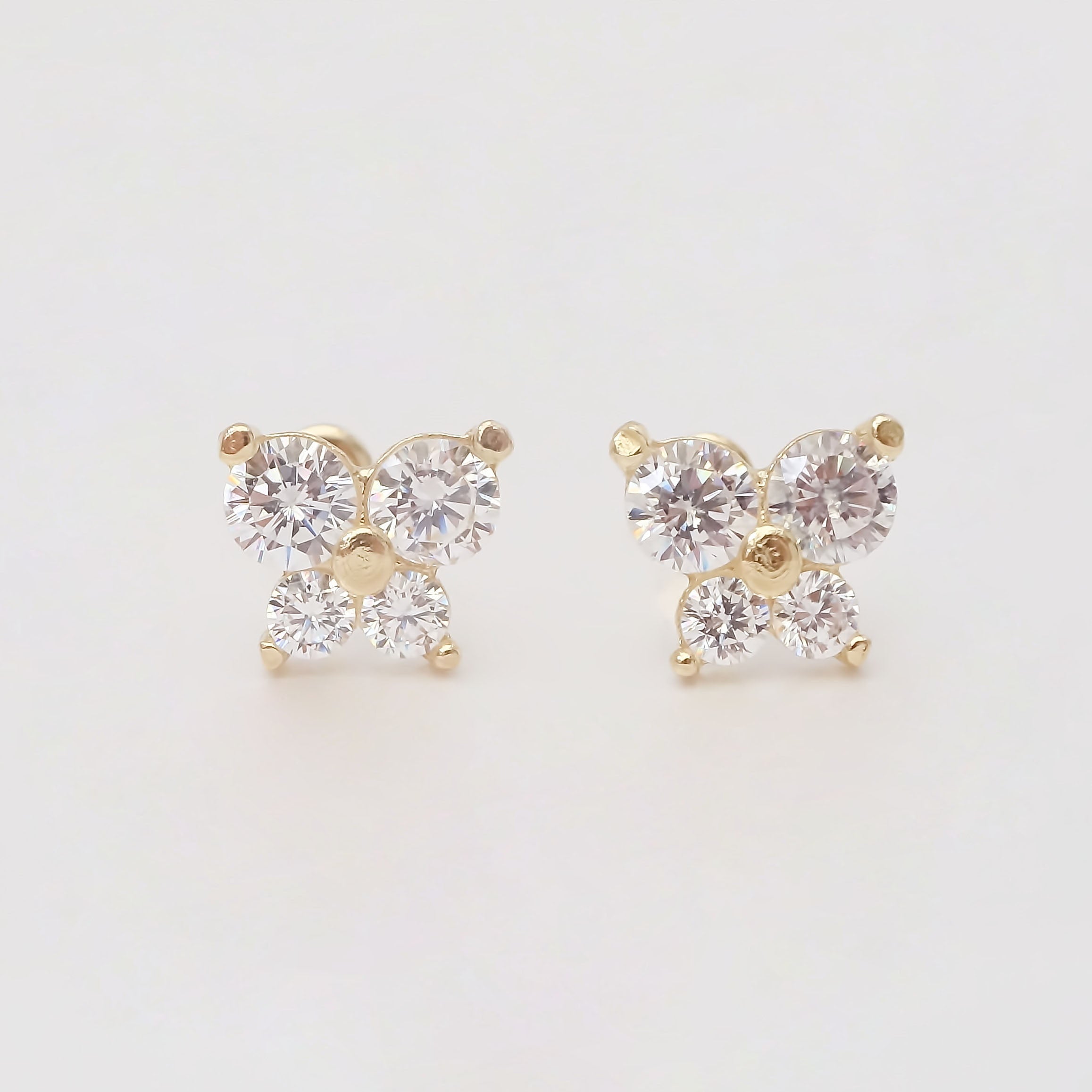 Amor Eterno - Broqueles Mariposa Transparente / Oro Sólido 10k