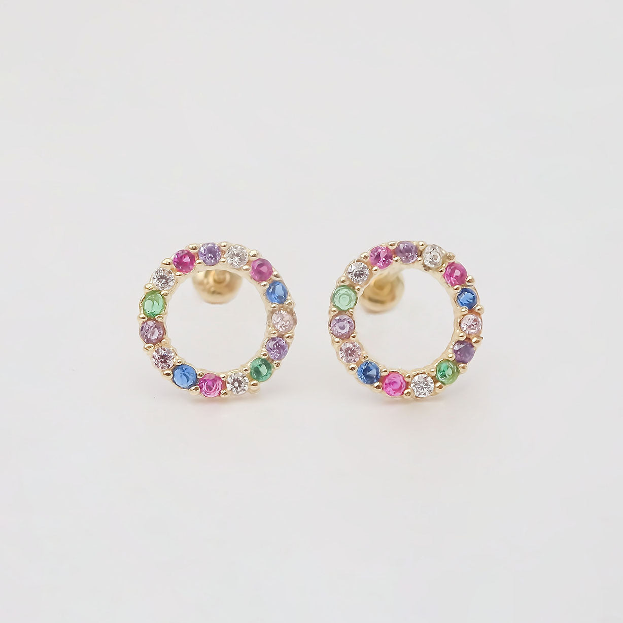 Amor Eterno - Broqueles Círculo Elegante / Oro Sólido 10k / Colores