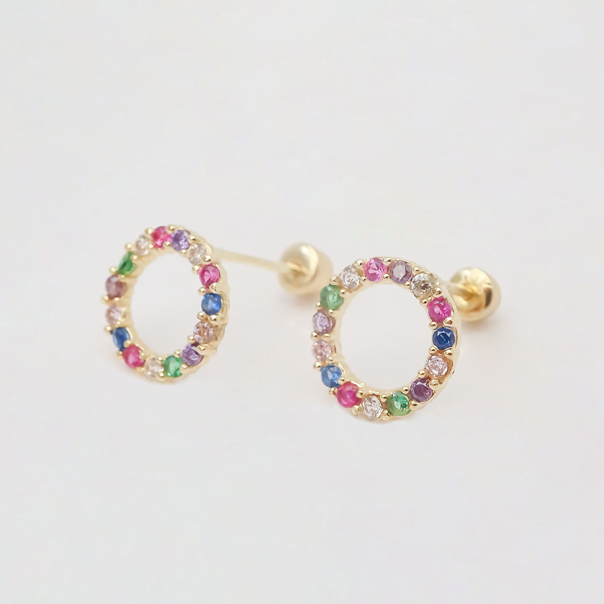 Amor Eterno - Broqueles Círculo Elegante / Oro Sólido 10k / Colores