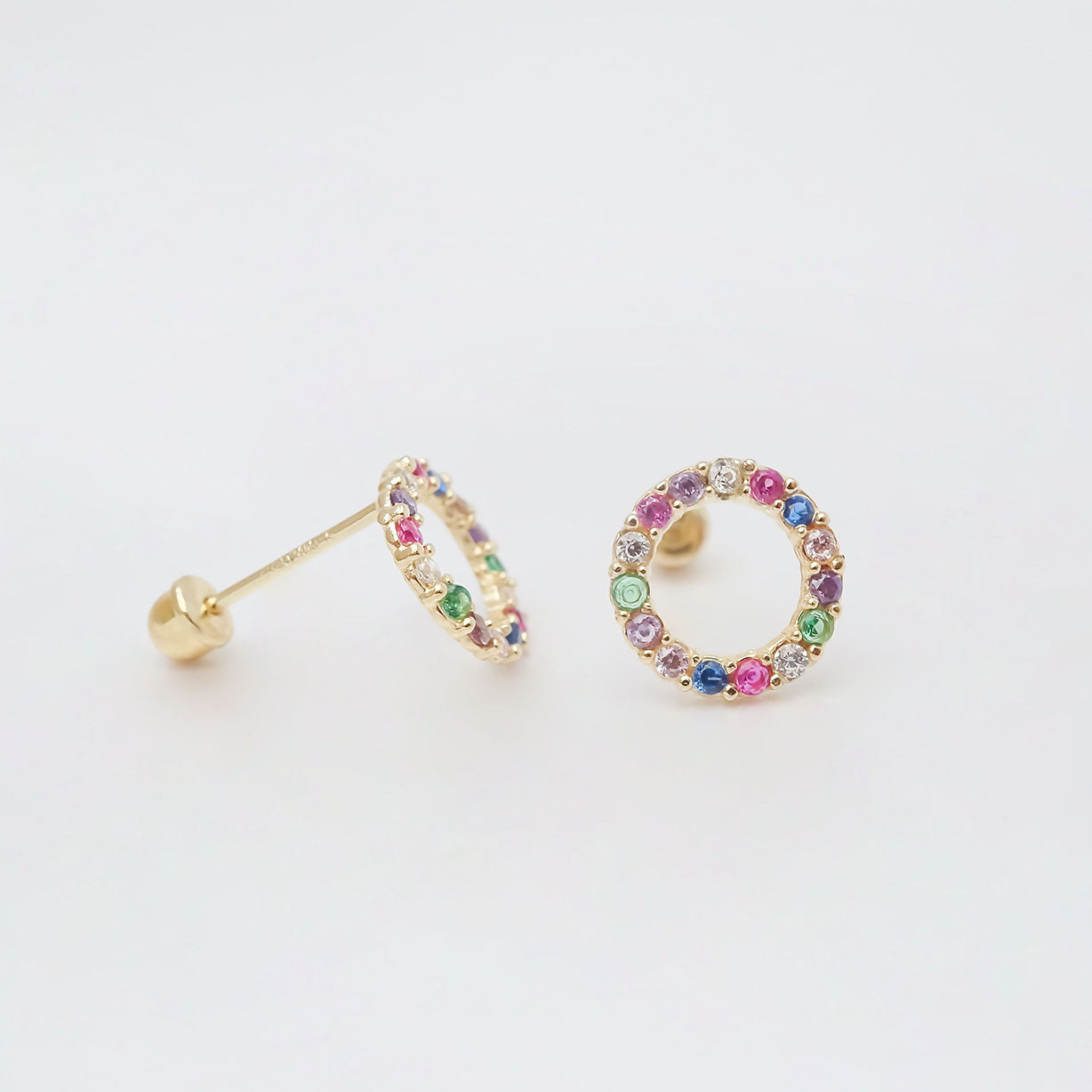 Amor Eterno - Broqueles Círculo Elegante / Oro Sólido 10k / Colores
