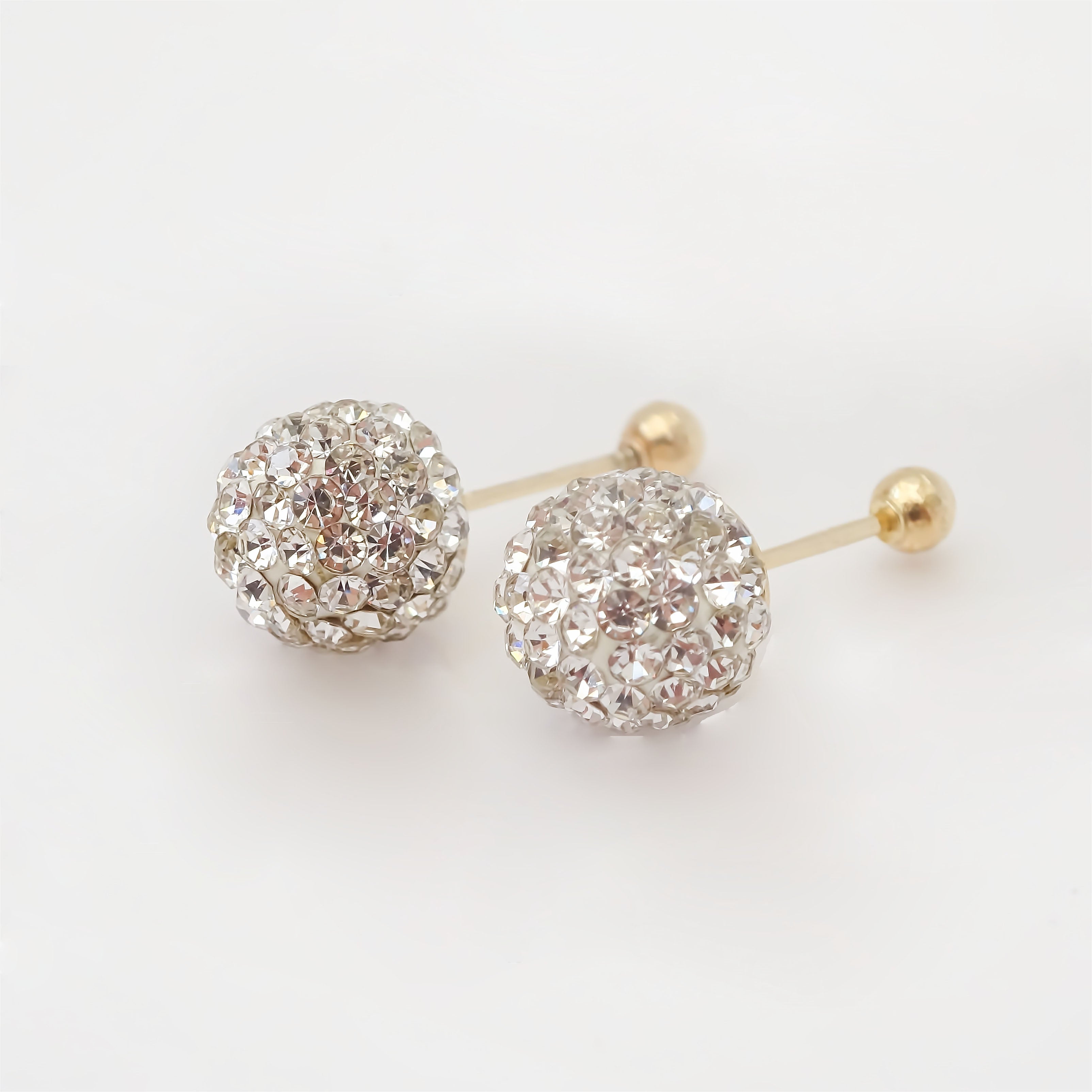 Amor Eterno - Broqueles Esferas Grandes / Aretes / Oro 10k / Transparente