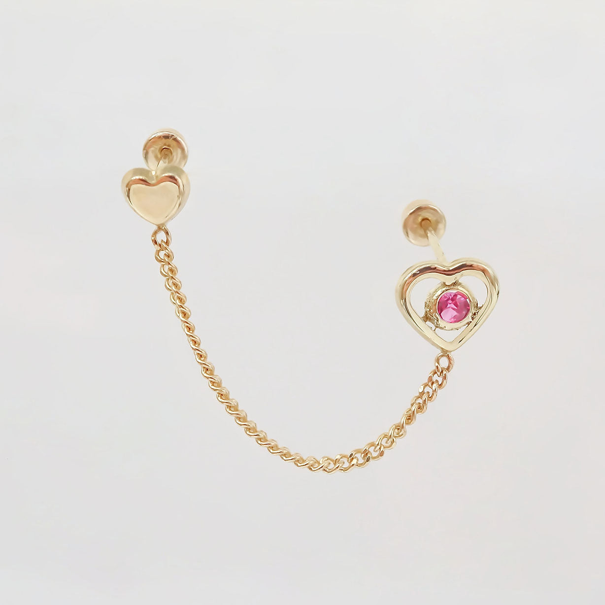 Amor Eterno - Piercing Arete Cadena Corazón Silueta Oro 10k