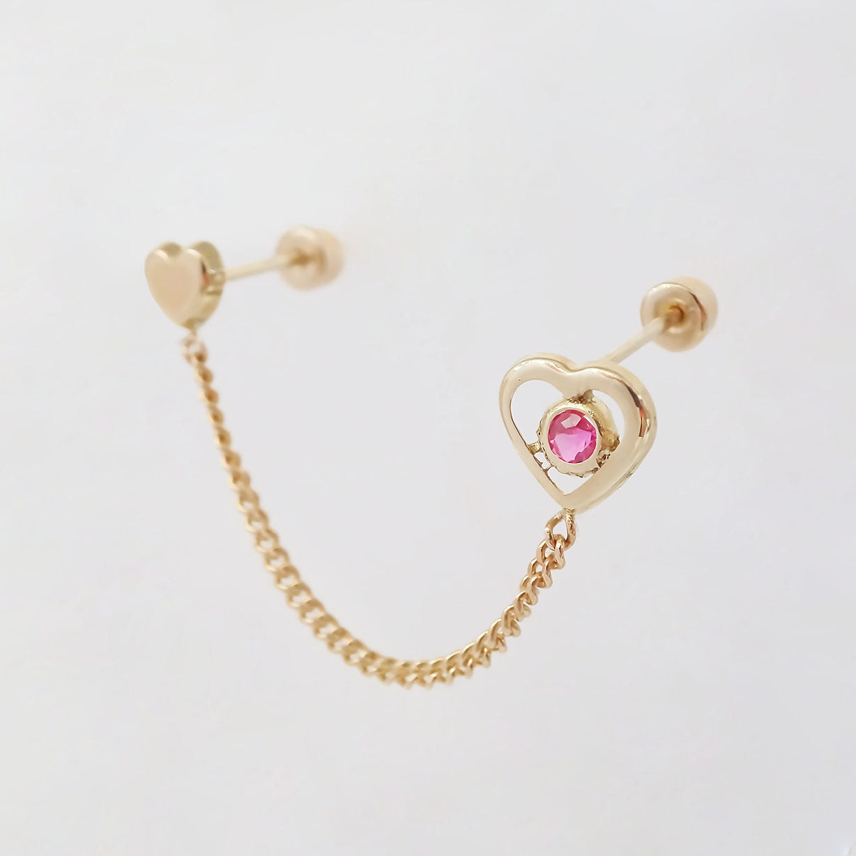 Amor Eterno - Piercing Arete Cadena Corazón Silueta Oro 10k
