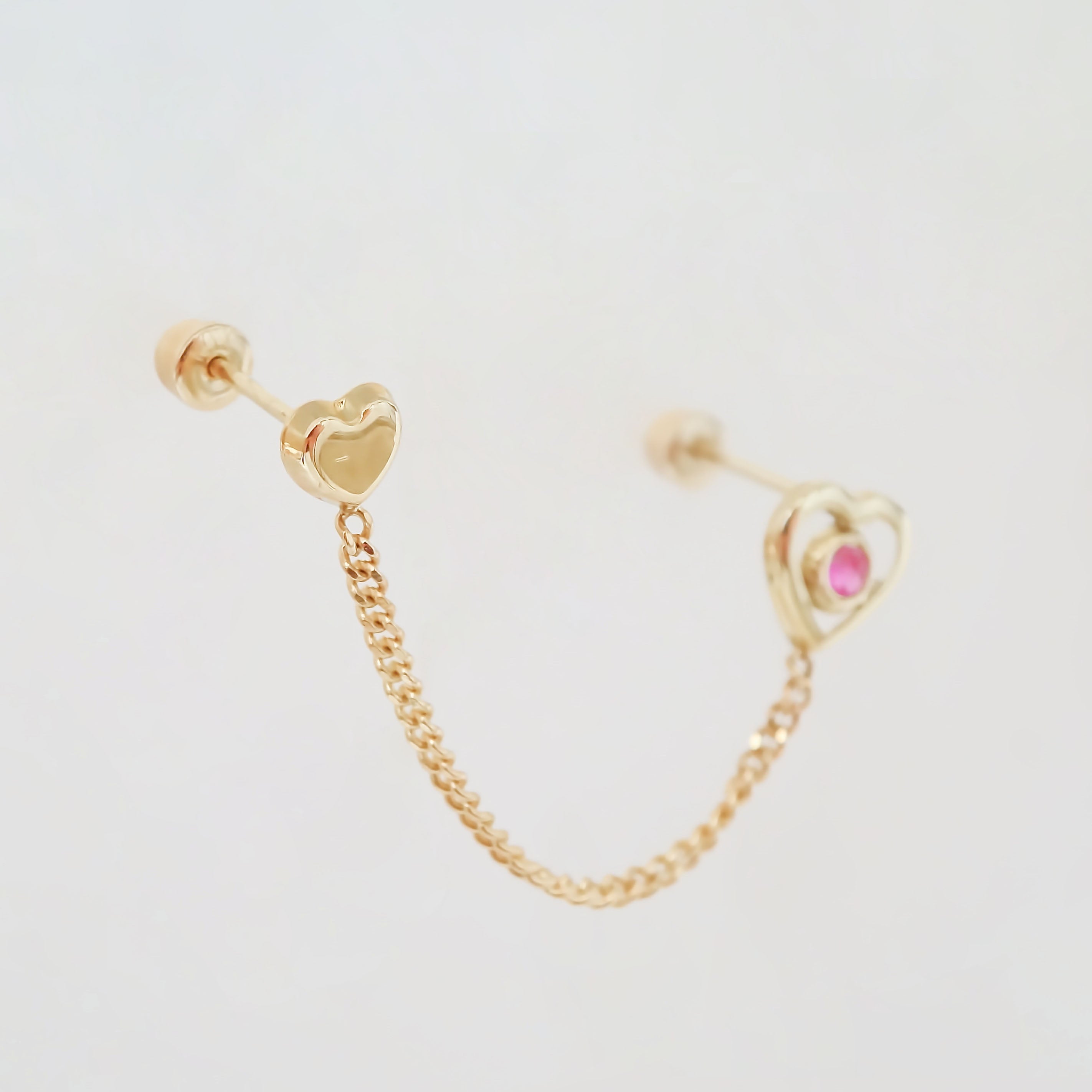 Amor Eterno - Piercing Arete Cadena Corazón Silueta Oro 10k