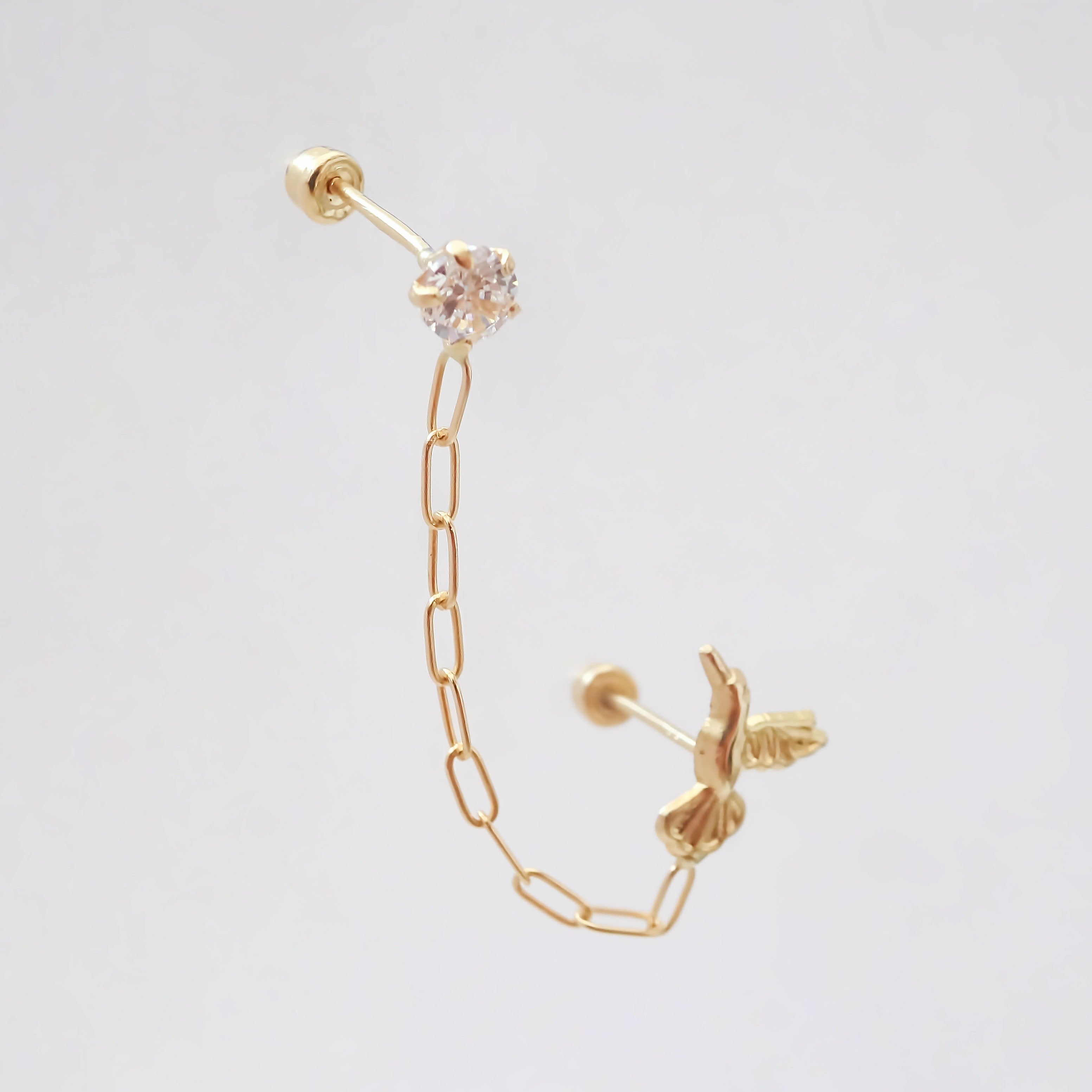 Amor Eterno - Colibrí Fly / Doble Perforación / Oro 10k