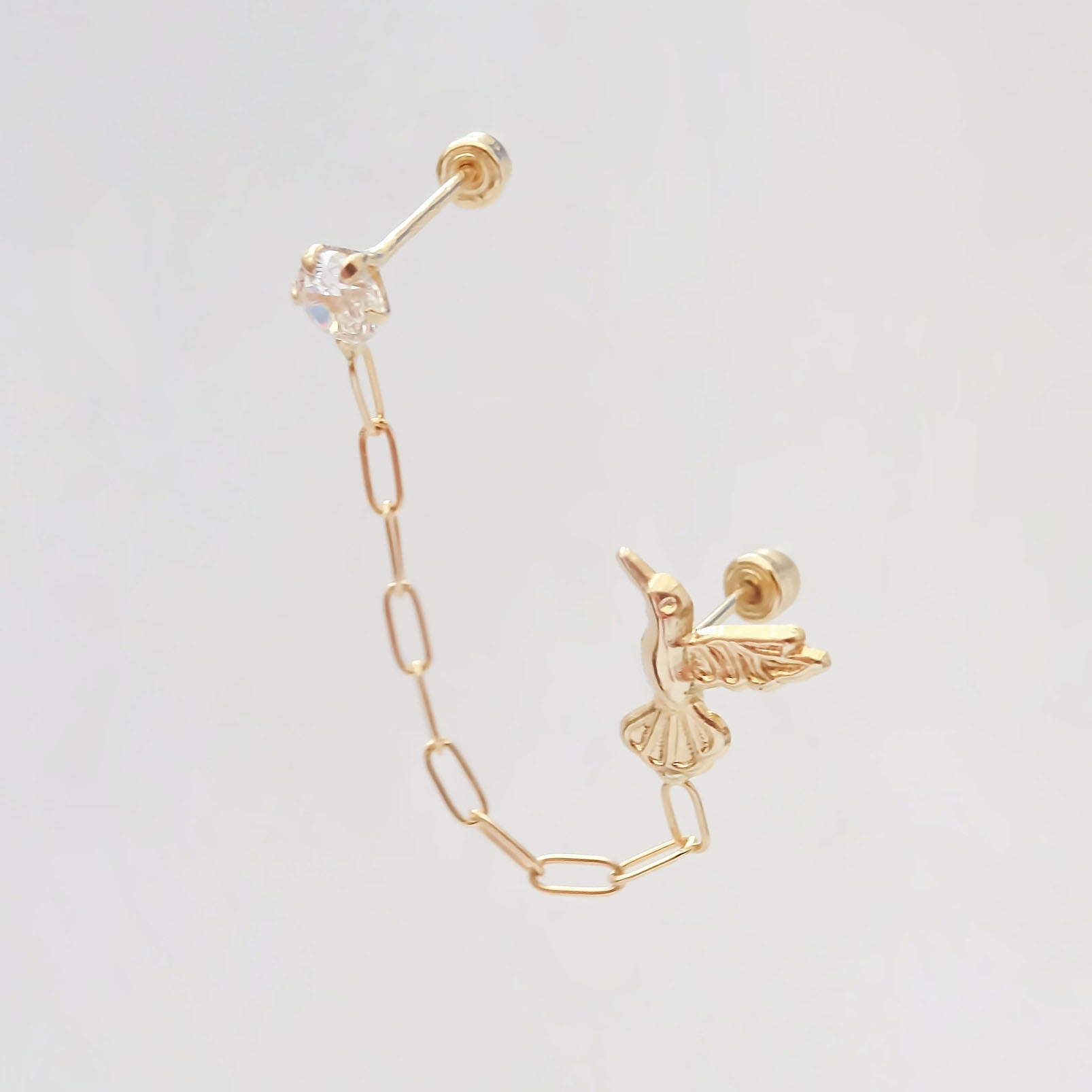 Amor Eterno - Colibrí Fly / Doble Perforación / Oro 10k