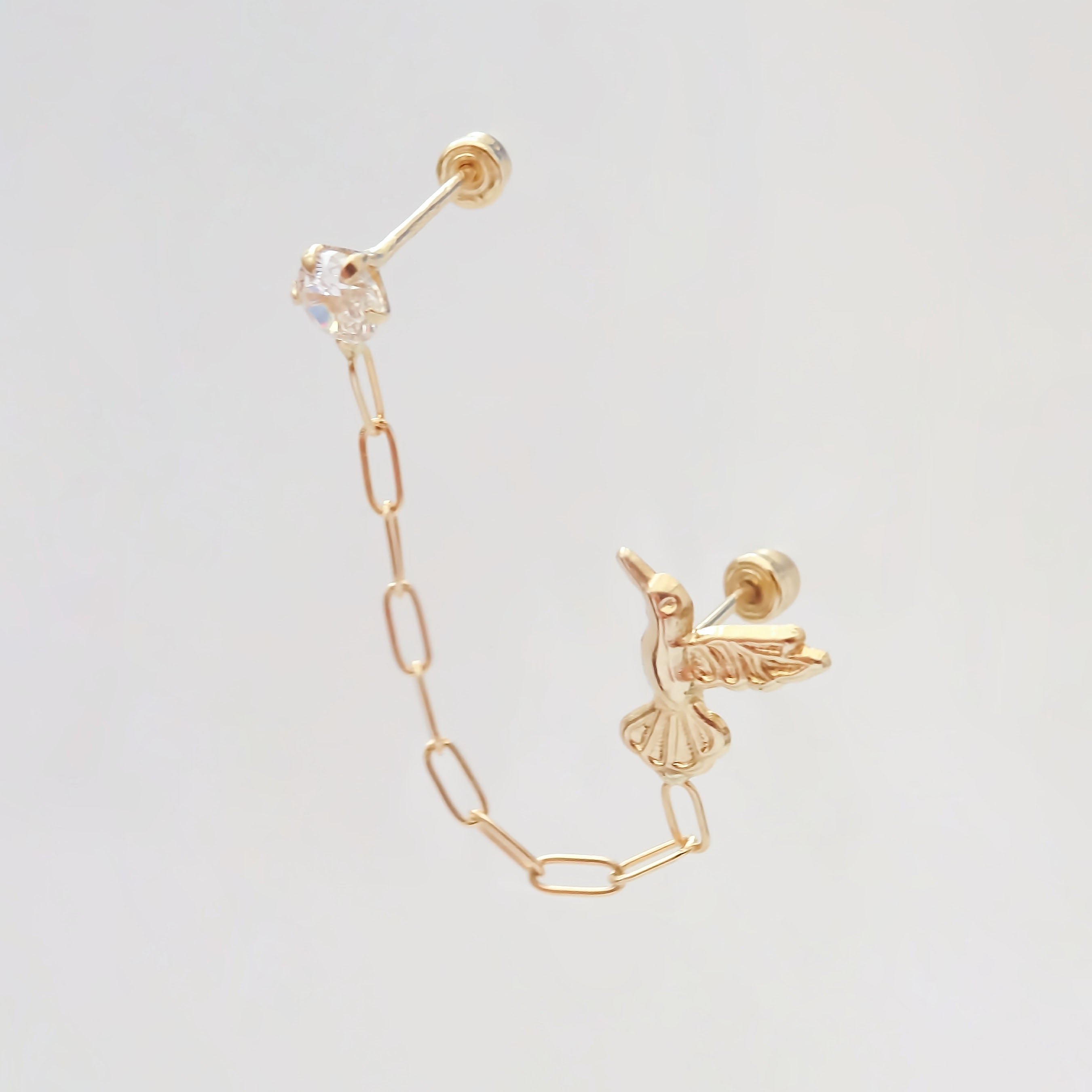 Amor Eterno - Colibrí Fly / Doble Perforación / Oro 10k