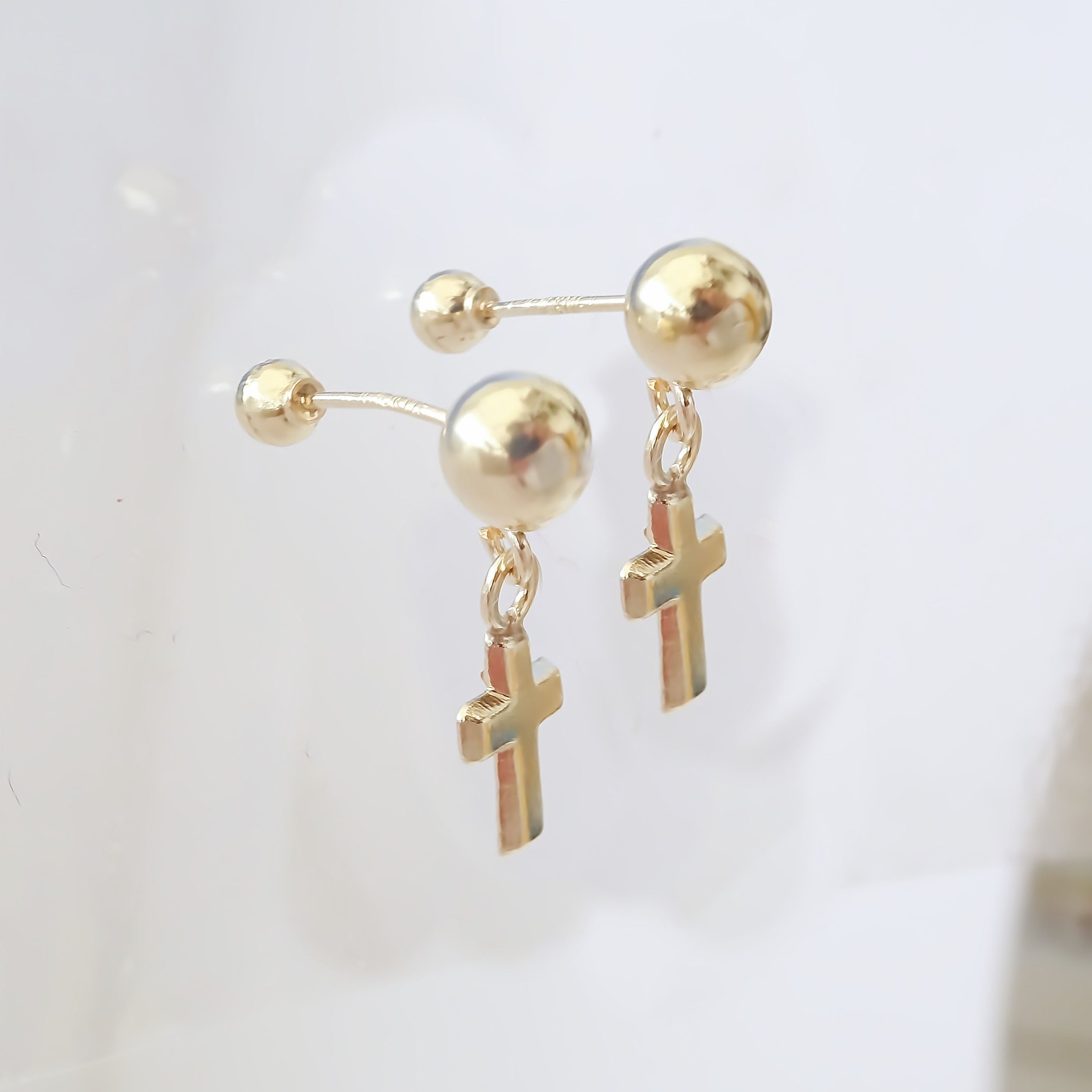 Amor Eterno - Broqueles / Dormilona Cruz Colgante / Oro 10k