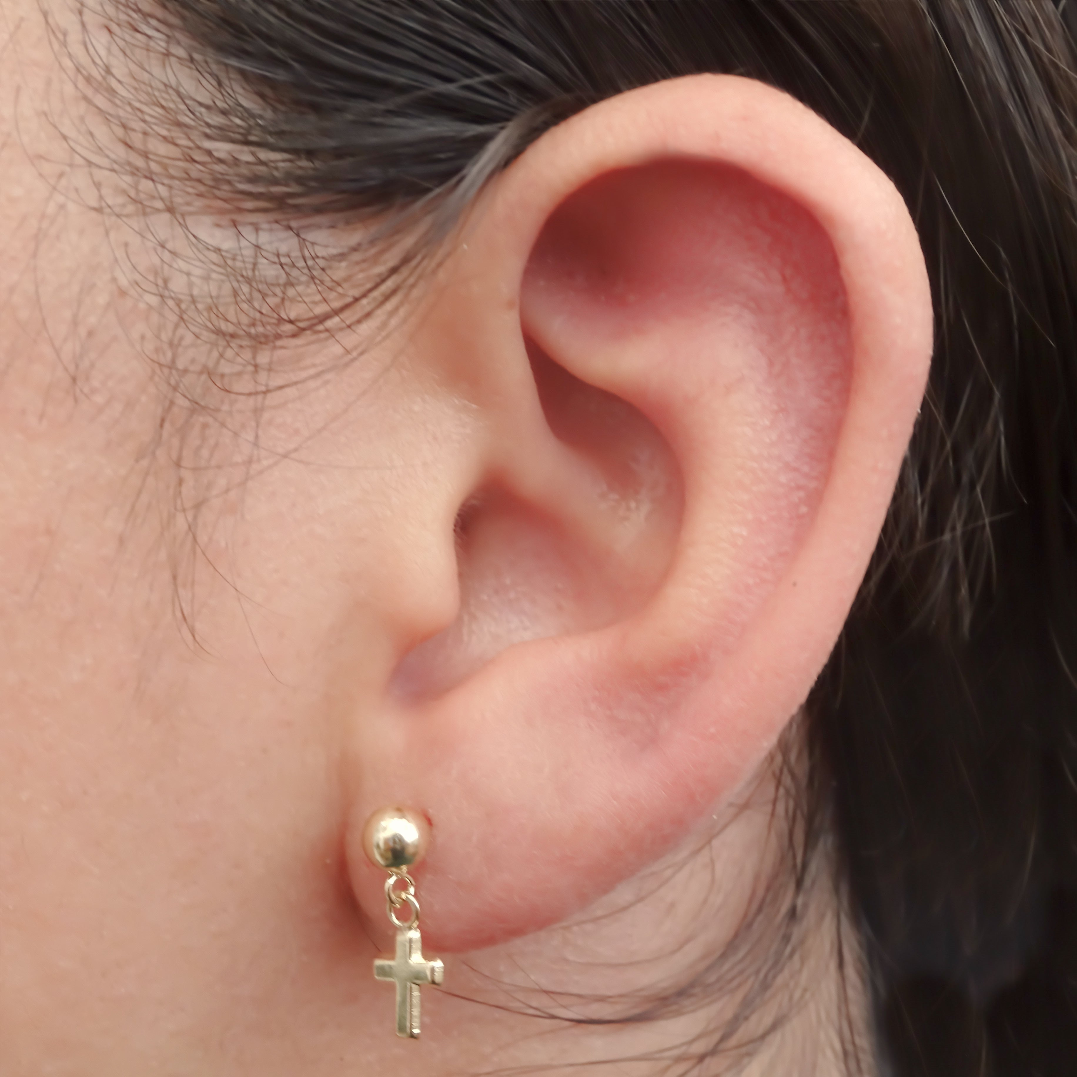 Amor Eterno - Broqueles / Dormilona Cruz Colgante / Oro 10k