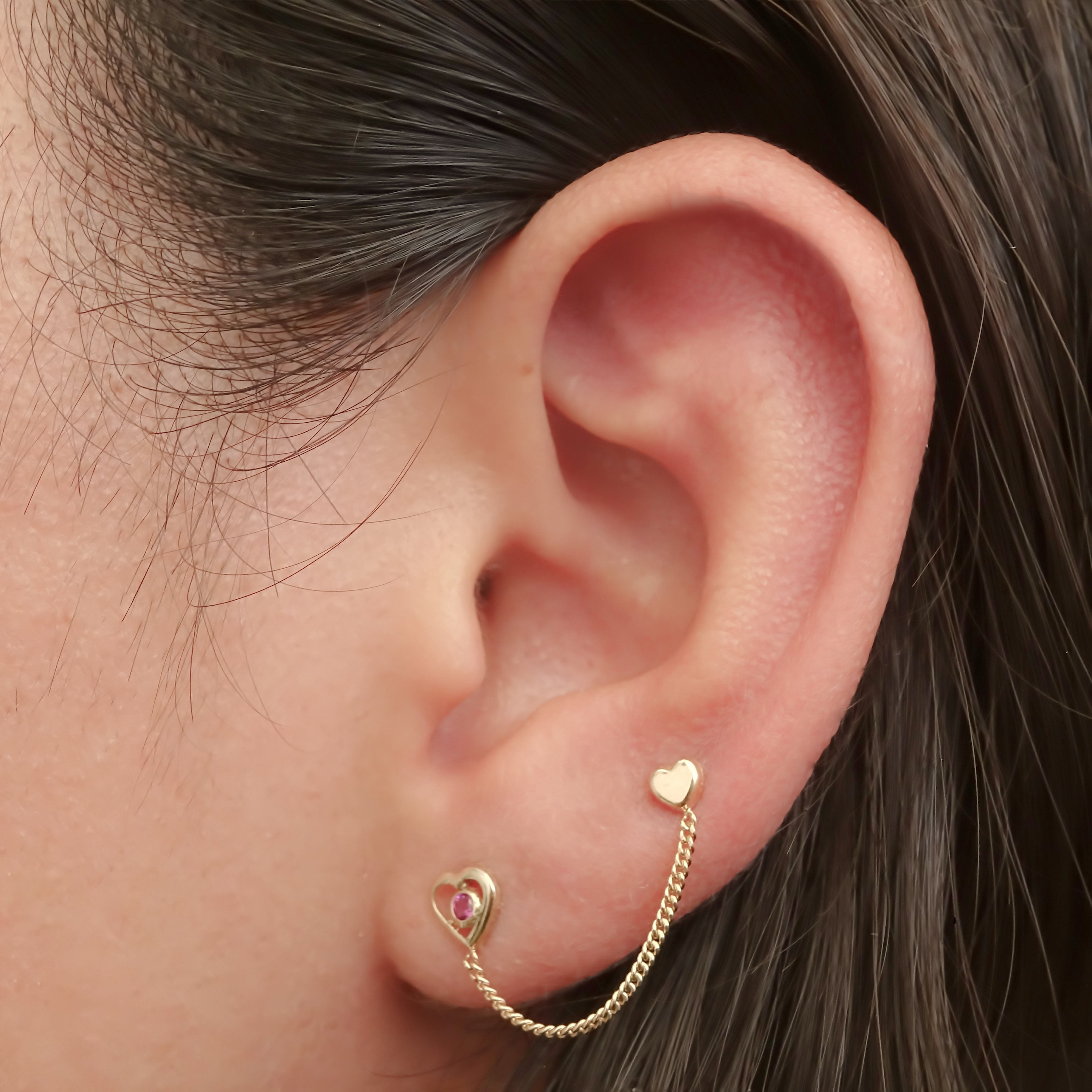 Amor Eterno - Piercing Arete Cadena Corazón Silueta Oro 10k