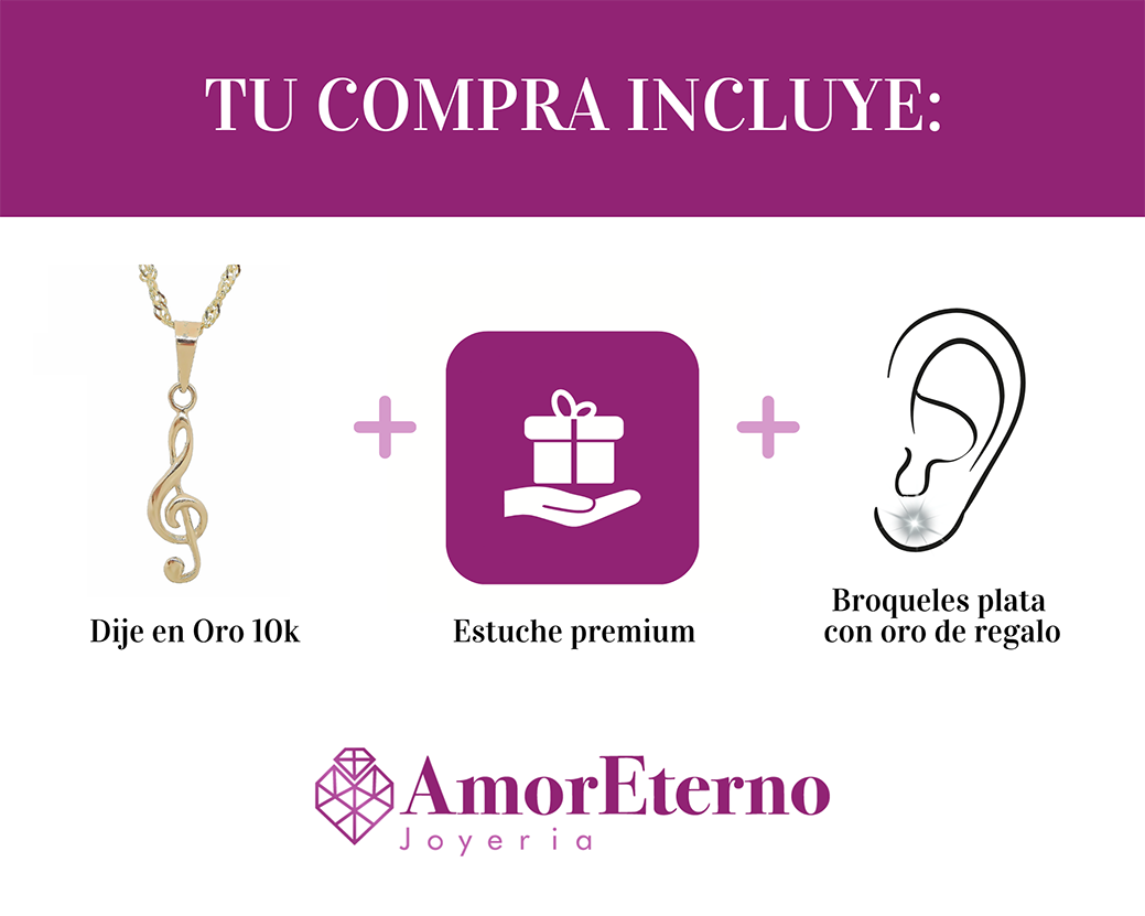 Amor Eterno - Dije Nota Musical G / Oro Sólido 10k + Cadena