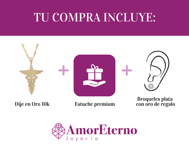 Amor Eterno - Dije Medicina Oro Sólido 10k + Cadena de Regalo
