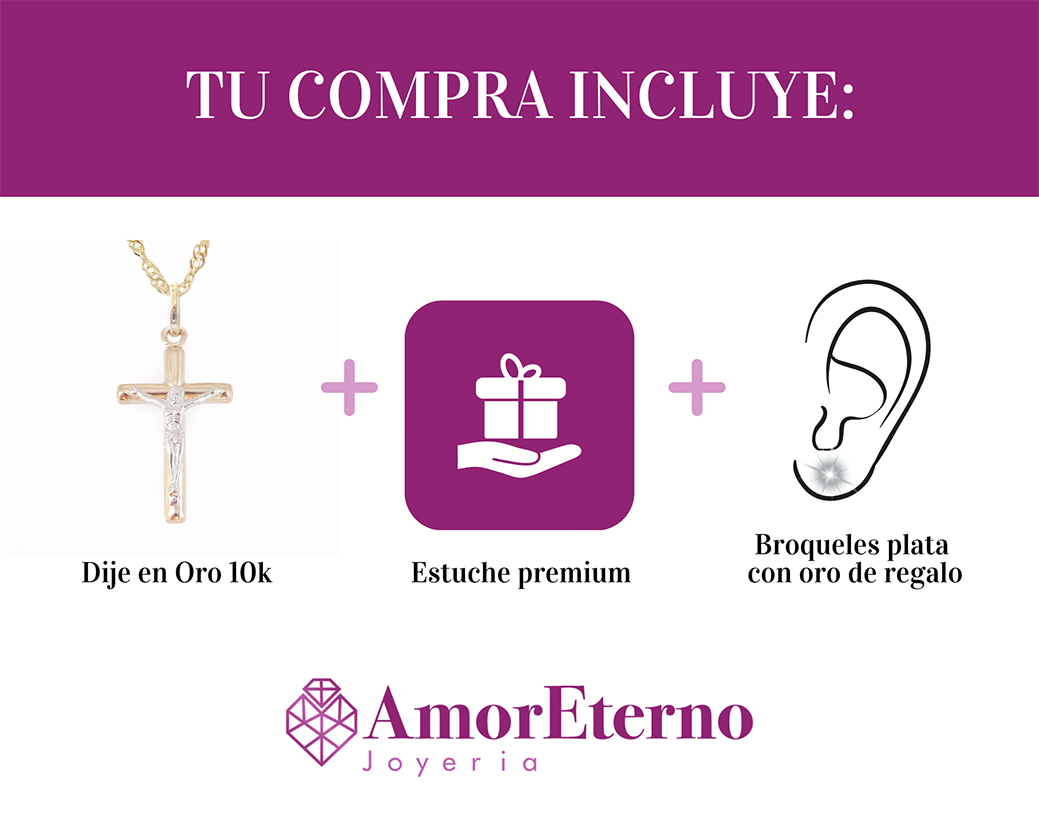 Amor Eterno - Dije Cruz Crucifijo / Cristo Oro 10k + Cadena de Regalo