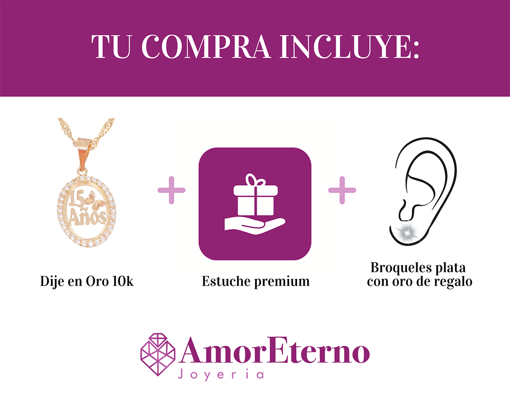 Amor Eterno - Dije Mariposas Xv Años Oro Sólido 10k