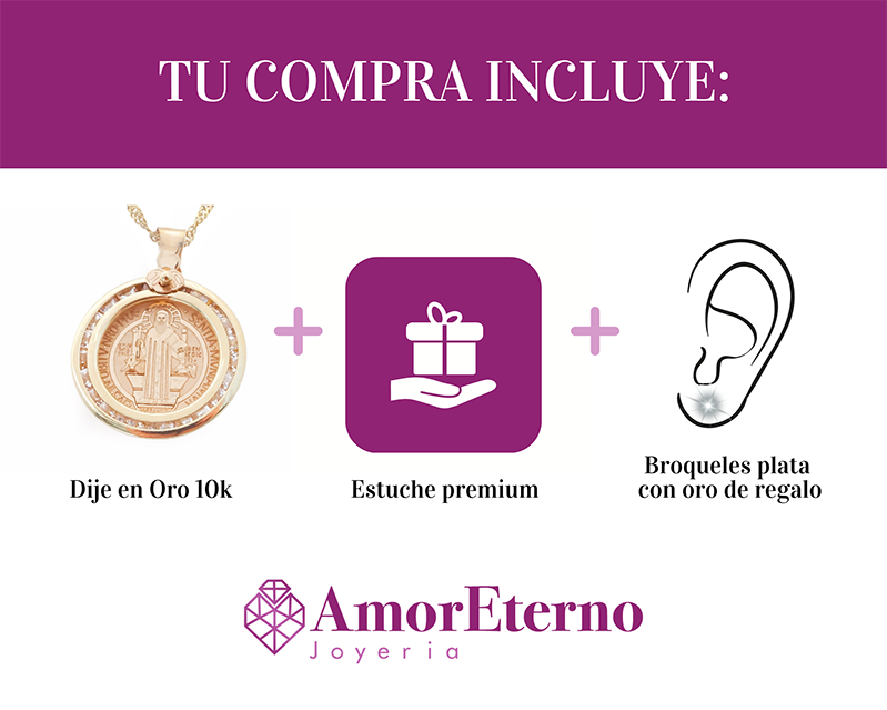 Amor Eterno - Dije Medalla San Benito Oro 10k +Cadena de Regalo