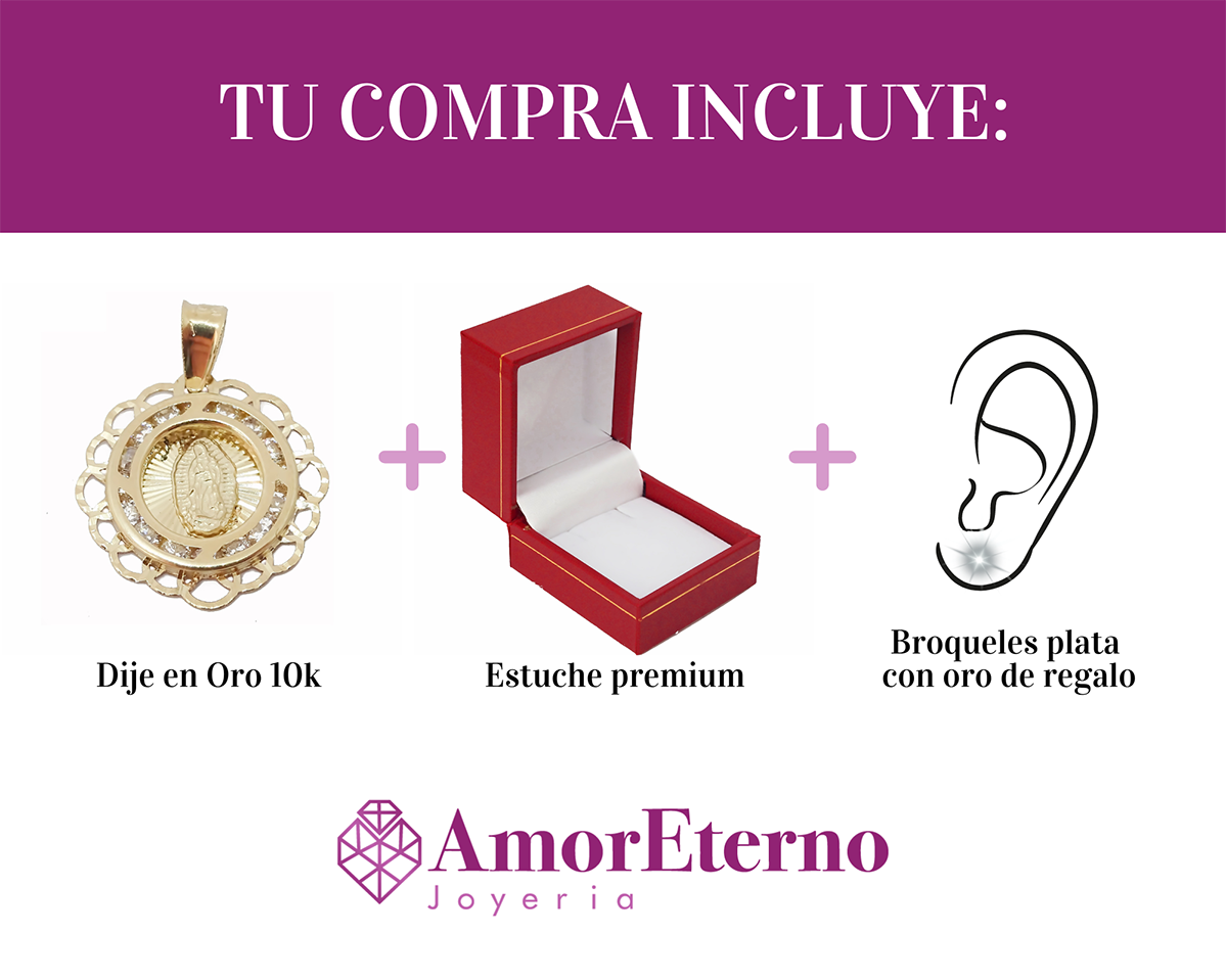 Amor Eterno - Medalla Virgen Flor Oro Sólido + Cadena Regalo